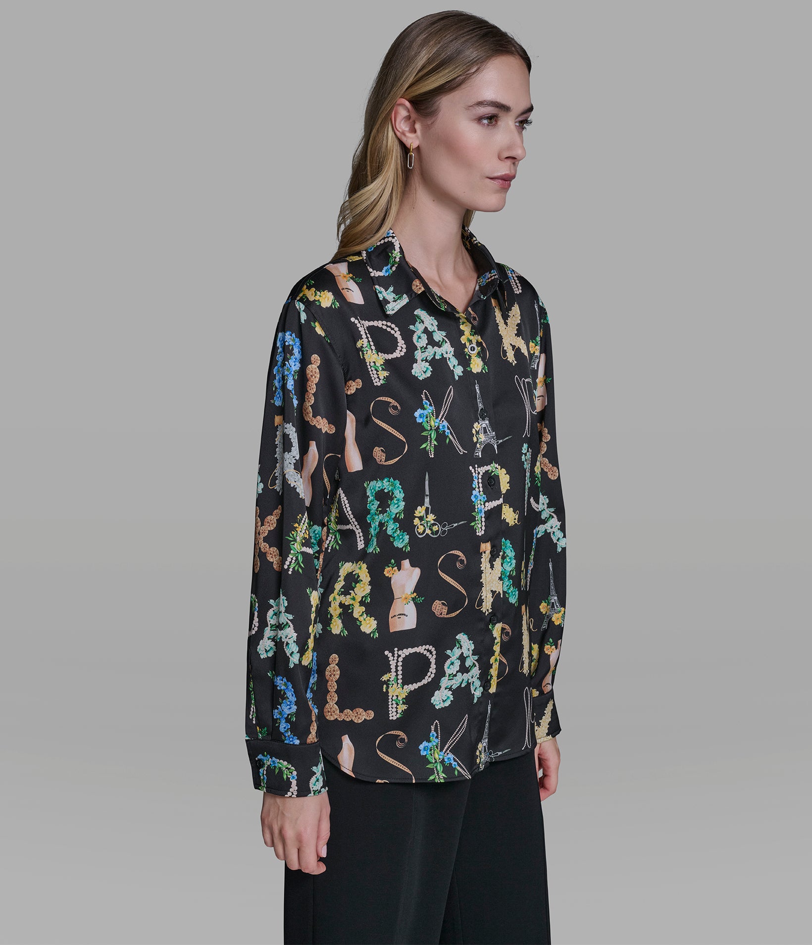 Satin Logo Shirt | Sweaters & Tops | Karl Lagerfeld Paris