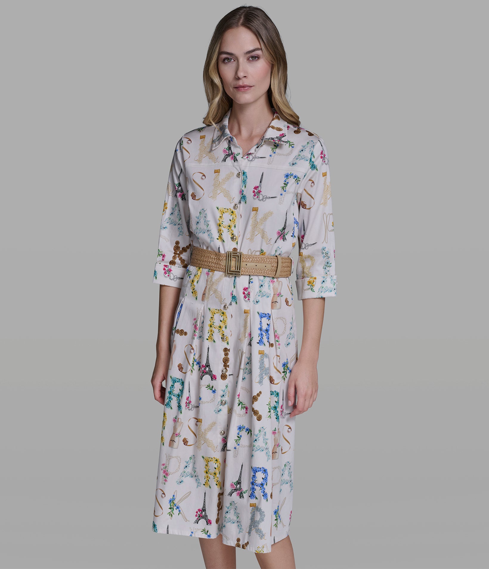 PRINTED MIDI SHIRT DRESS WITH BELT VIEW 4