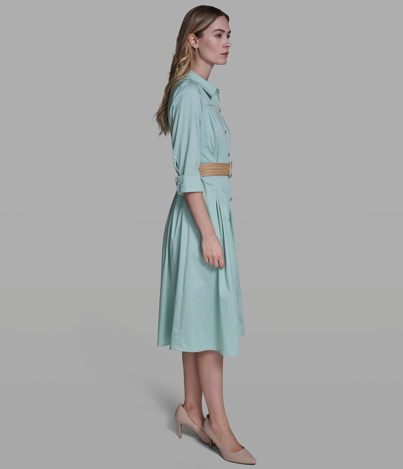 MIDI SHIRT DRESS WITH BELT VIEW 3 | New Arrivals