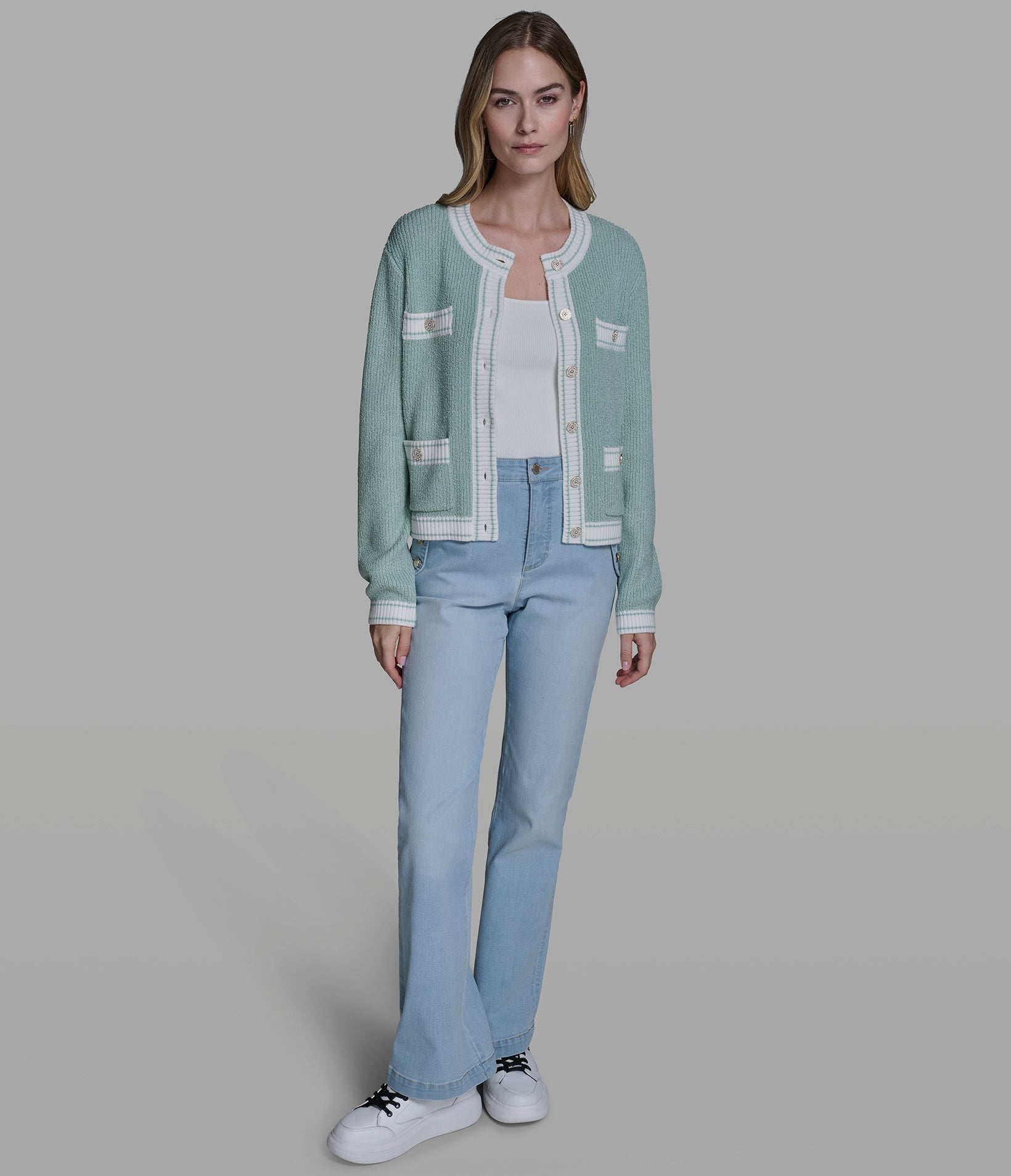 TEXTURED CONTRAST TRIM CARDIGAN VIEW 4 | New Arrivals