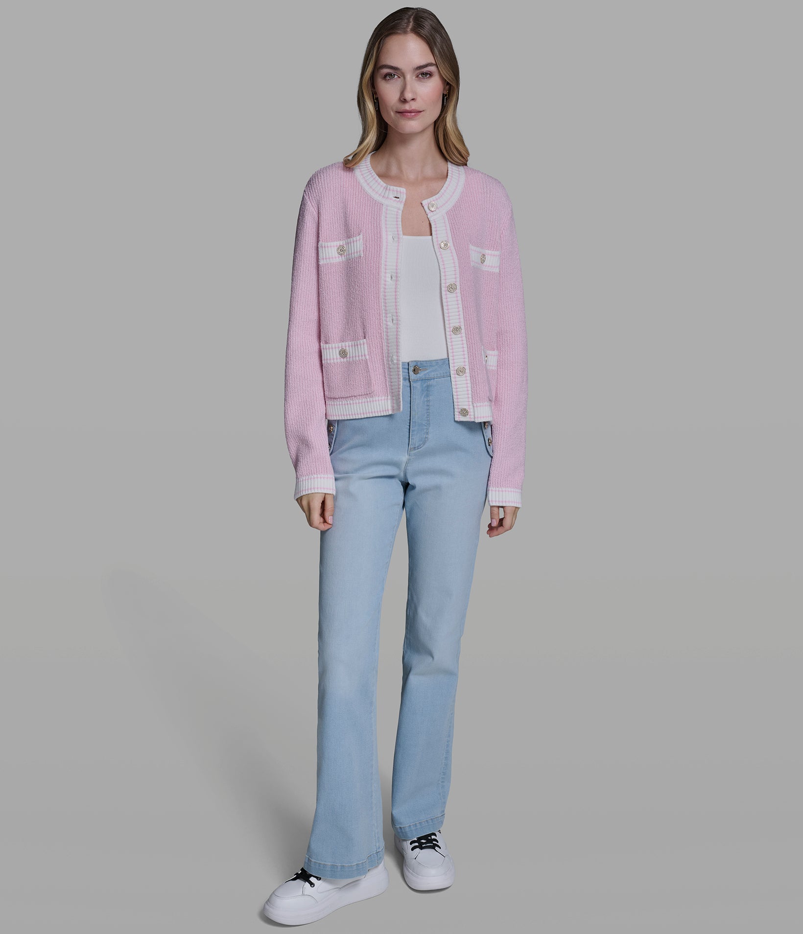 TEXTURED CONTRAST TRIM CARDIGAN VIEW 4 | New Arrivals