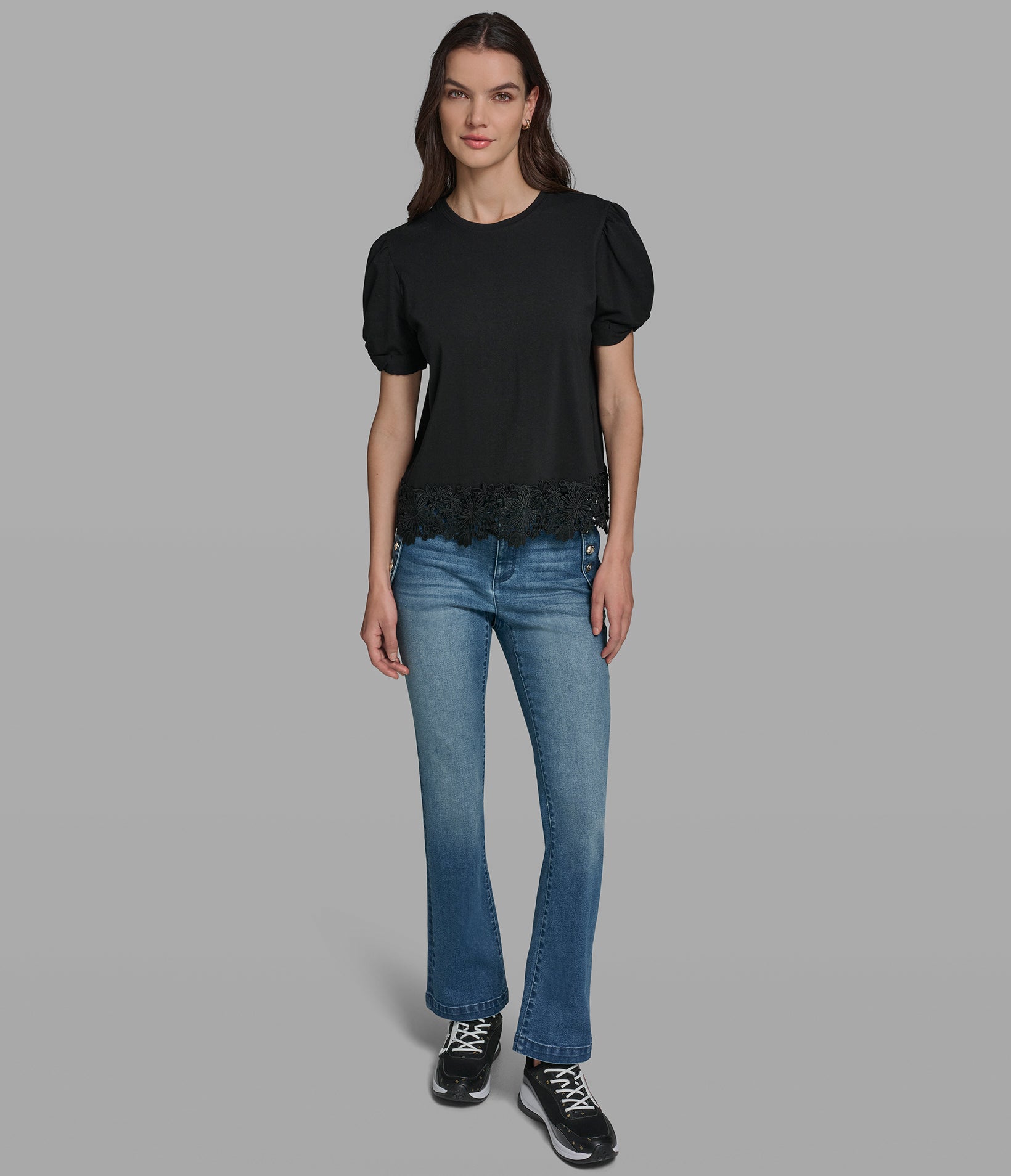 Cotton And Modal Floral Lace Hem Tee | Sweaters & Tops | Karl