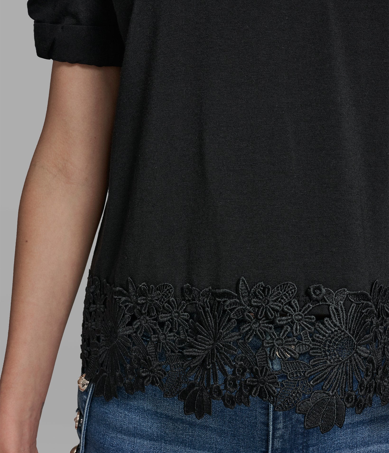 Cotton And Modal Floral Lace Hem Tee | Sweaters & Tops | Karl
