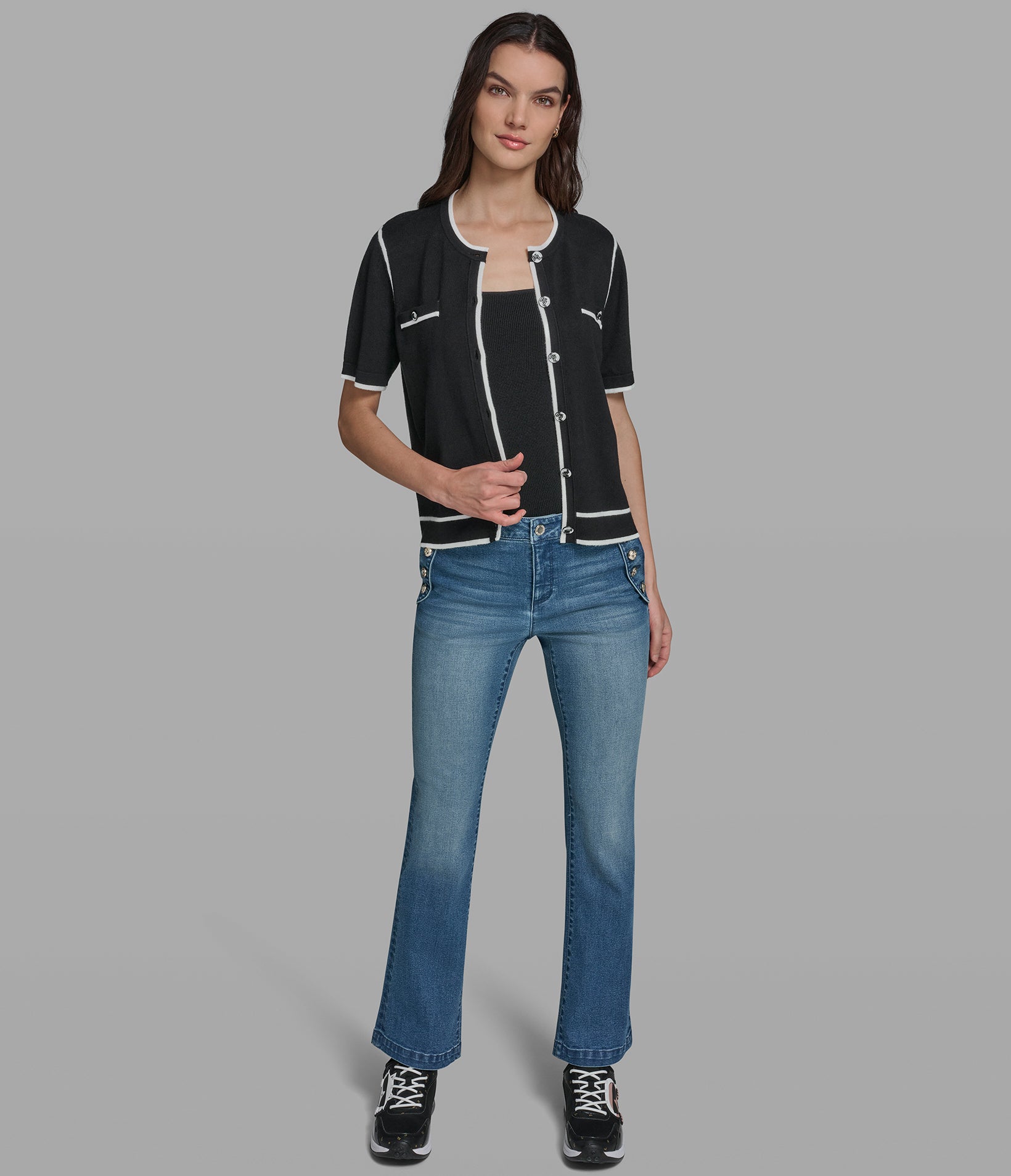 Short Sleeve Cardigan With Contrast Trim | Sweaters & Tops | Karl