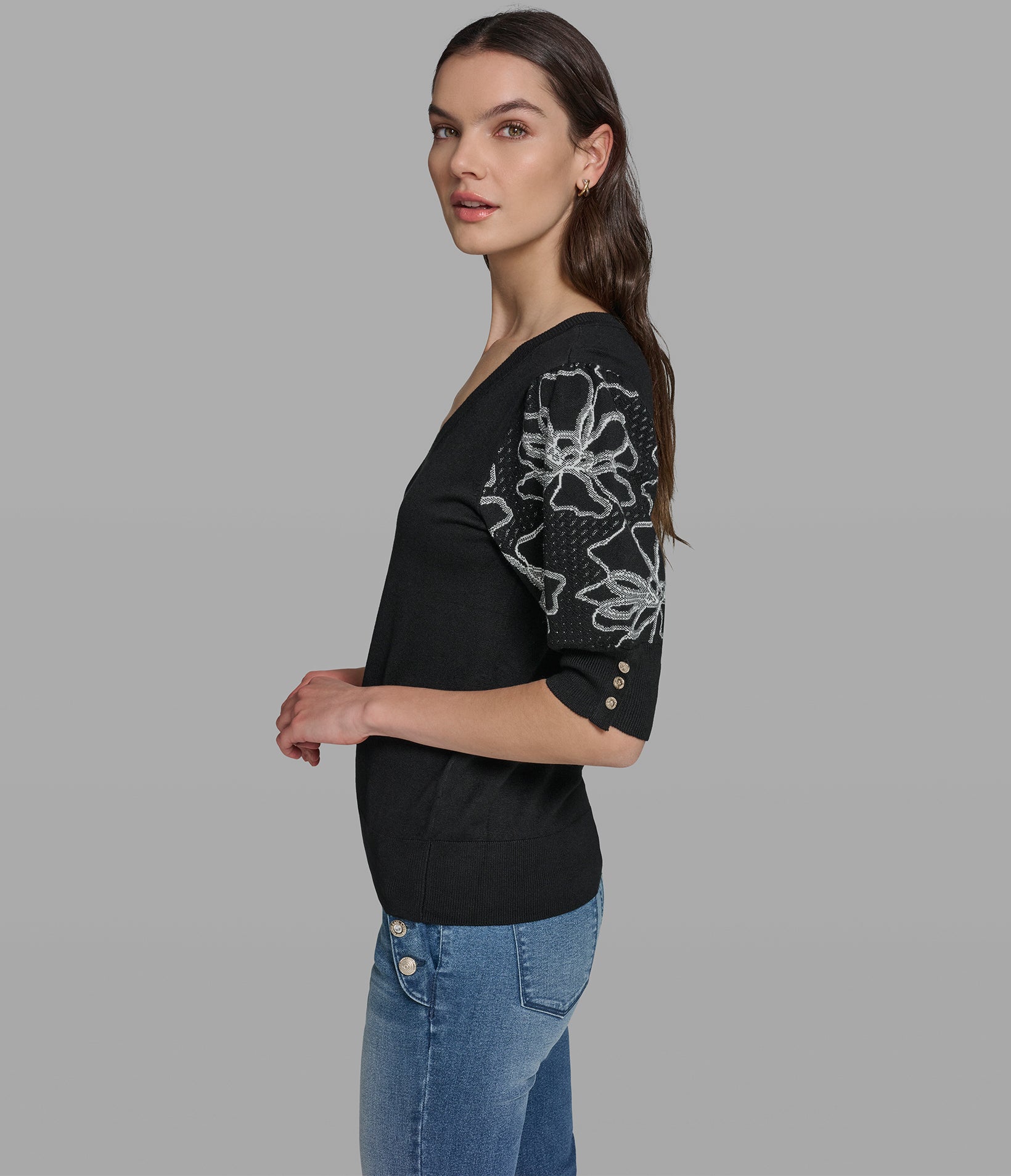 FLORAL V-NECK SWEATER VIEW 3 | Women's Clothing