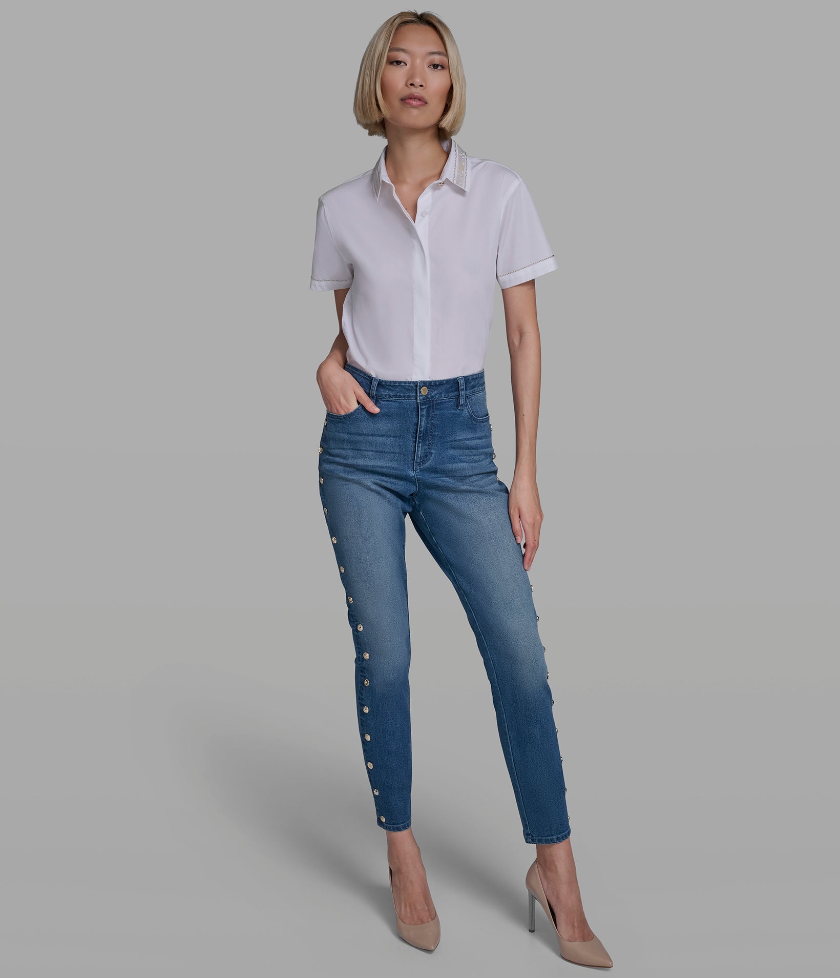 STUDDED STRAIGHT LEG JEAN VIEW 6 | Women's Denim