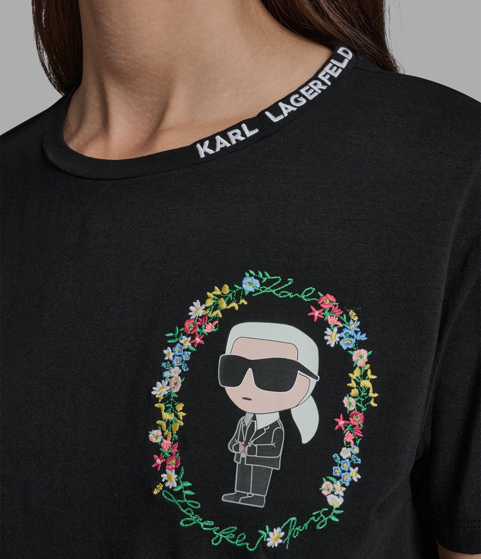 Cropped Cotton Jersey Karl Floral Tee | Karl Lagerfeld Paris