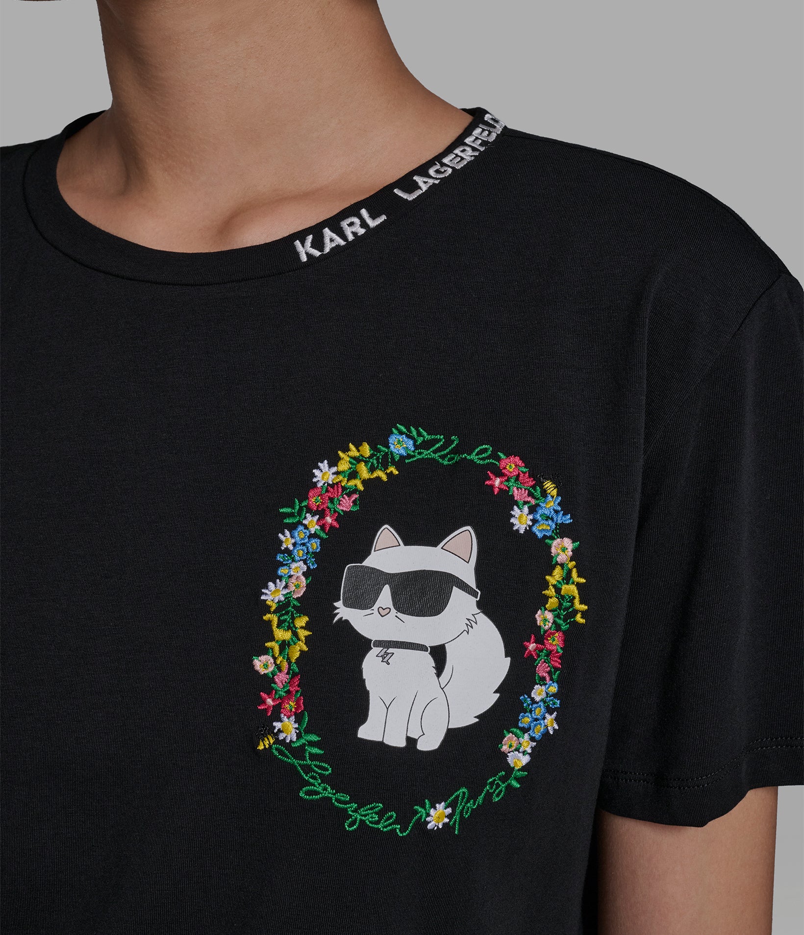 Cropped Cotton Jersey Choupette Floral Tee | Tees & Tanks | Karl