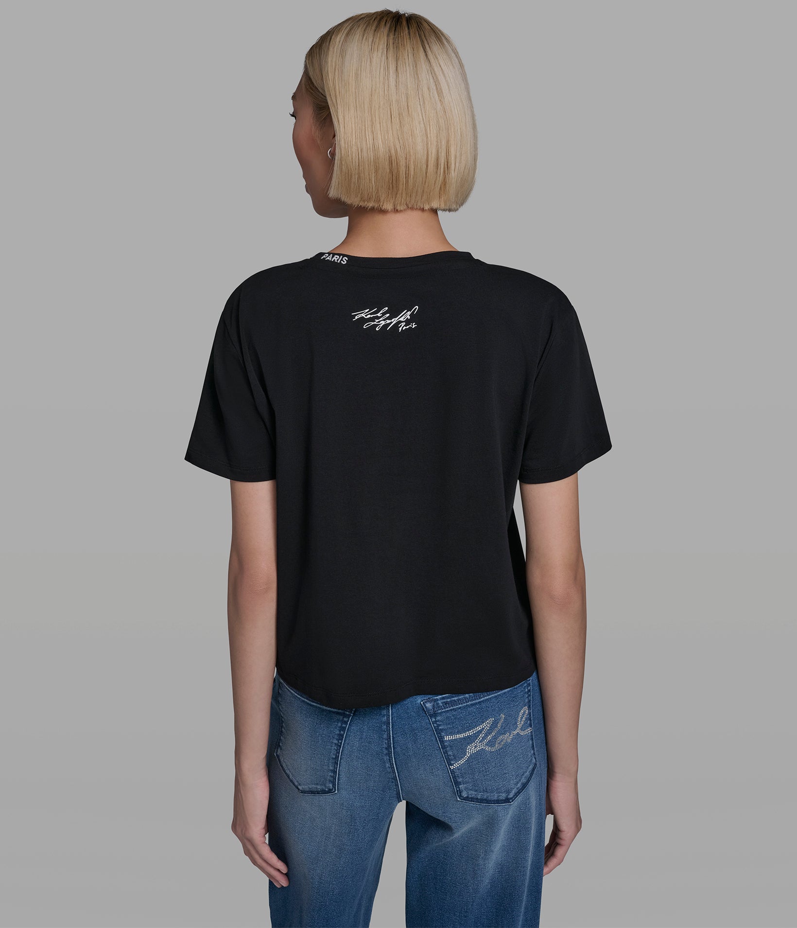 Cropped Cotton Jersey Choupette Floral Tee | Tees & Tanks | Karl