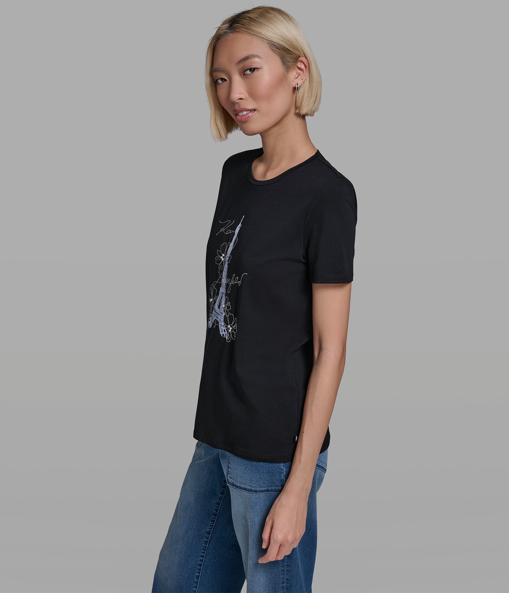 Cotton Jersey Jeweled Eiffel Tower Tee | Tees & Tanks | Karl