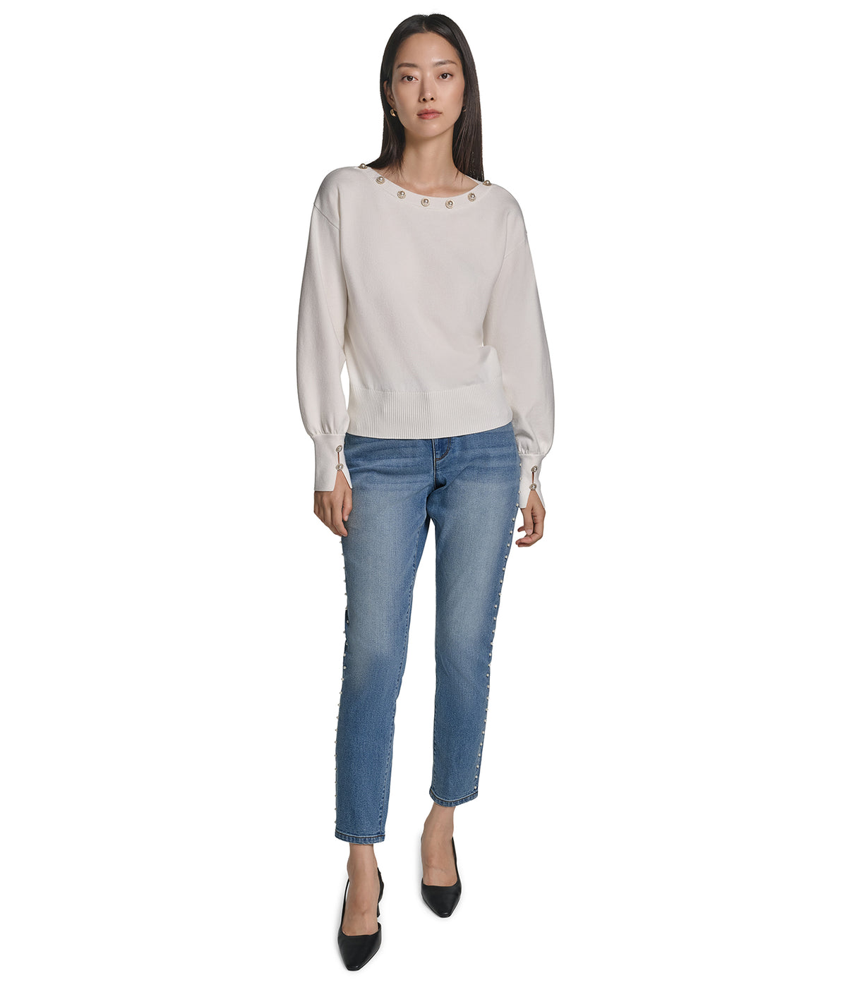 LONG SLEEVE PEARL NECK SWEATER VIEW 4