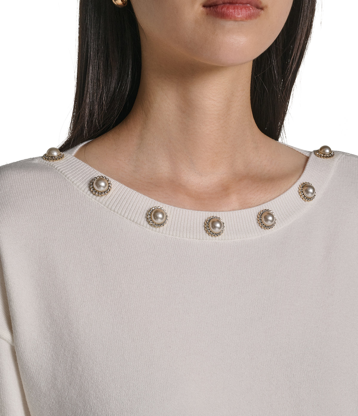 LONG SLEEVE PEARL NECK SWEATER VIEW 6