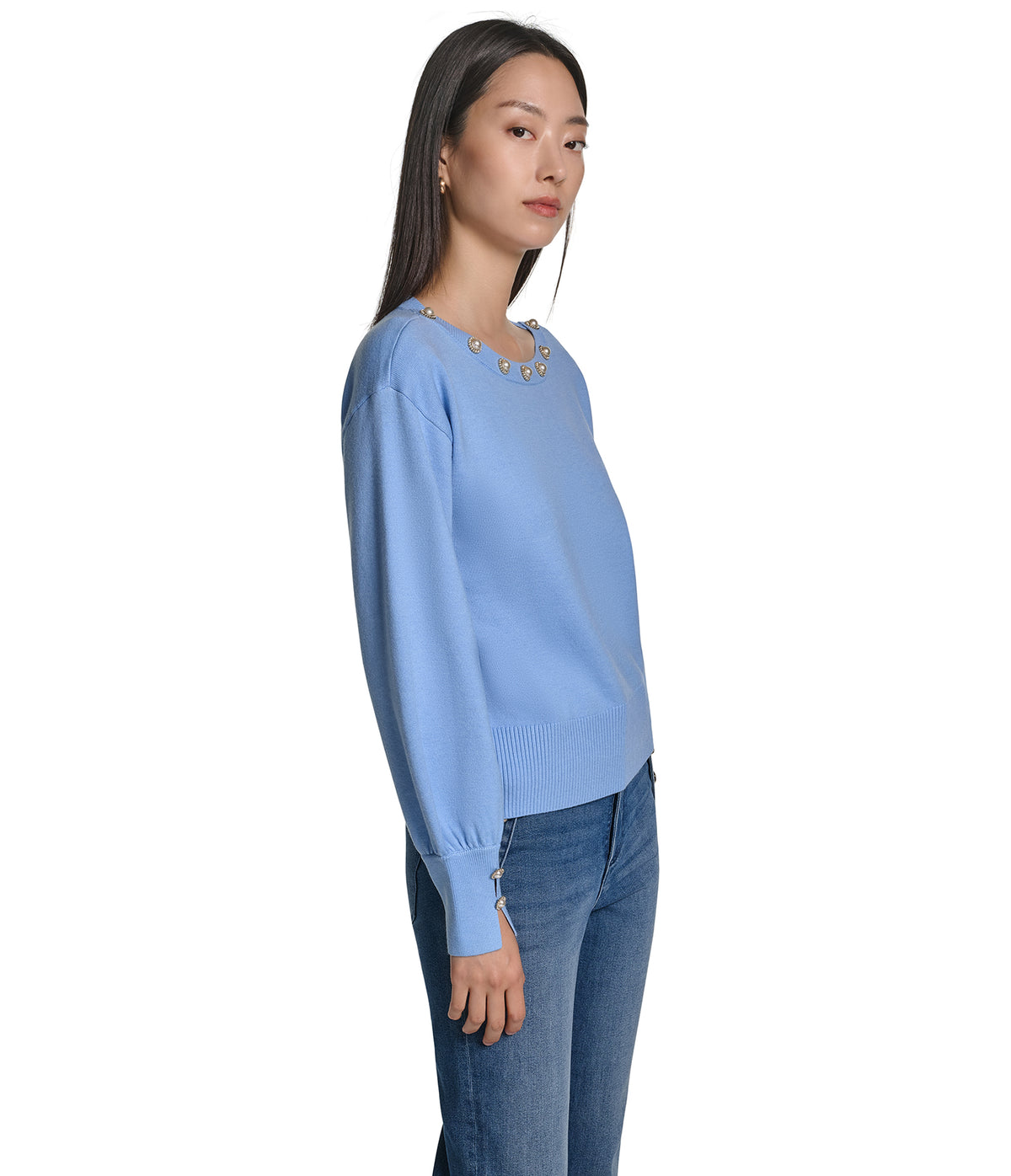 LONG SLEEVE PEARL NECK SWEATER VIEW 3