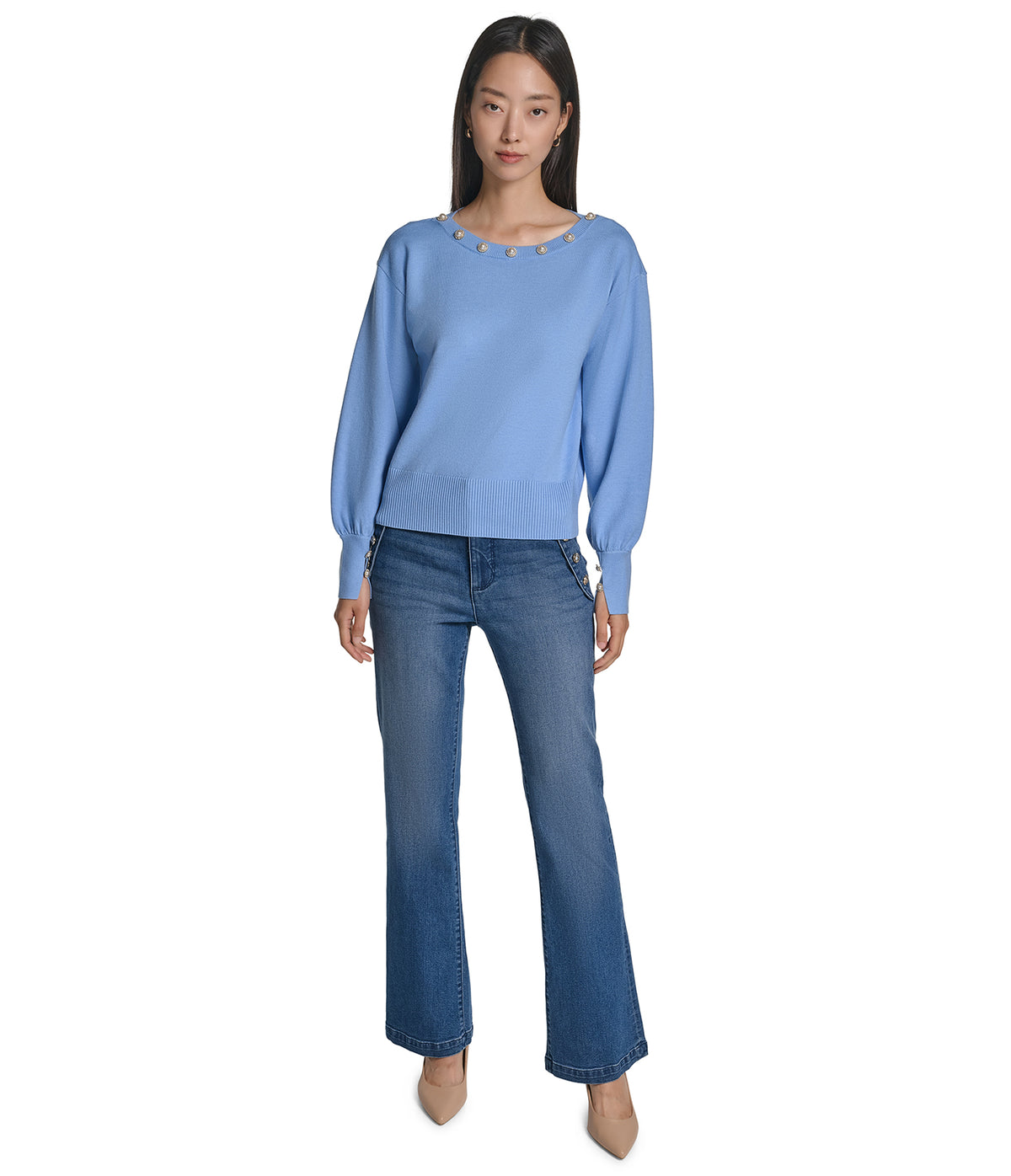 LONG SLEEVE PEARL NECK SWEATER VIEW 4