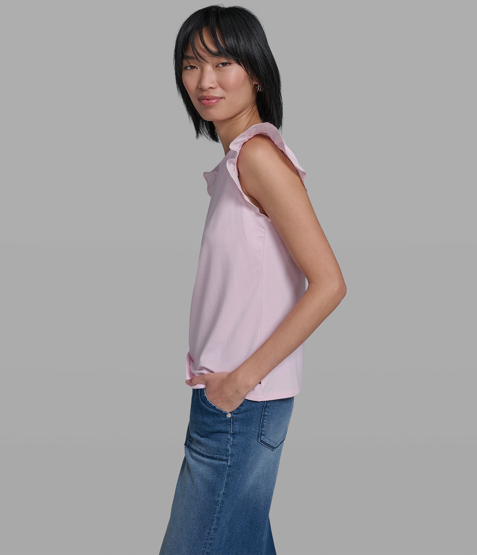 Cotton And Modal Ruffle Tank | Sweaters & Tops | Karl Lagerfeld Paris