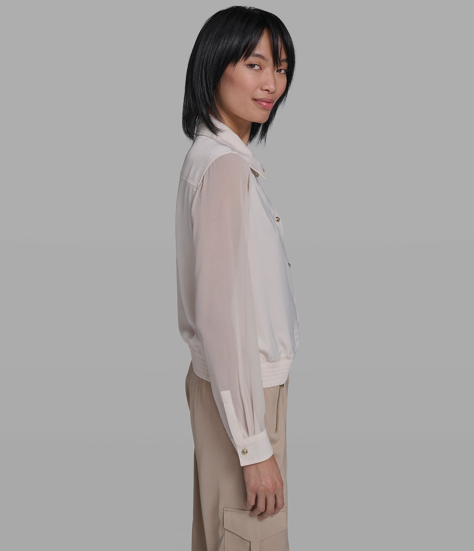 SILKY SHIRT JACKET VIEW 3 | Women's Tops & Sweaters