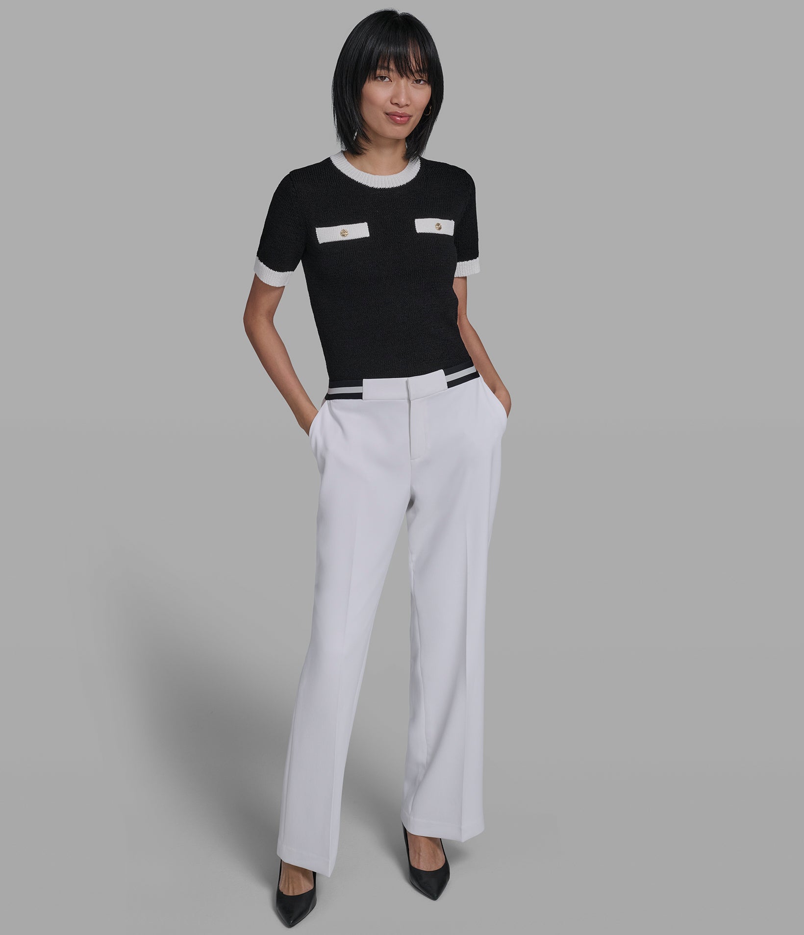 STRAIGHT LEG PANT WITH CONTRAIST WAIST VIEW 4 | Women's Clothing