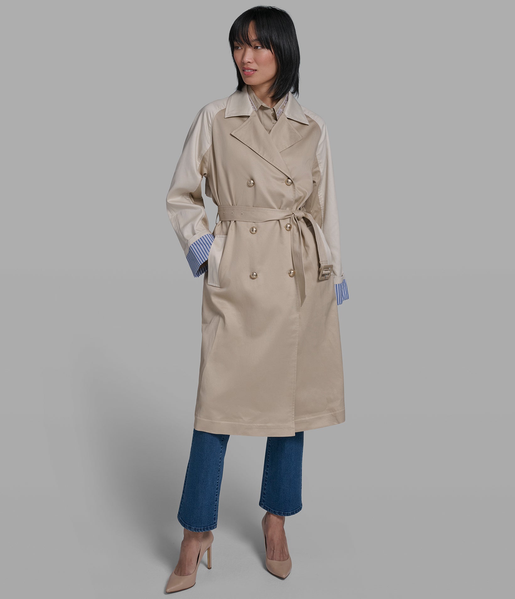 Cotton And Tencel Blend Double Breasted Trench Coat | Outerwear