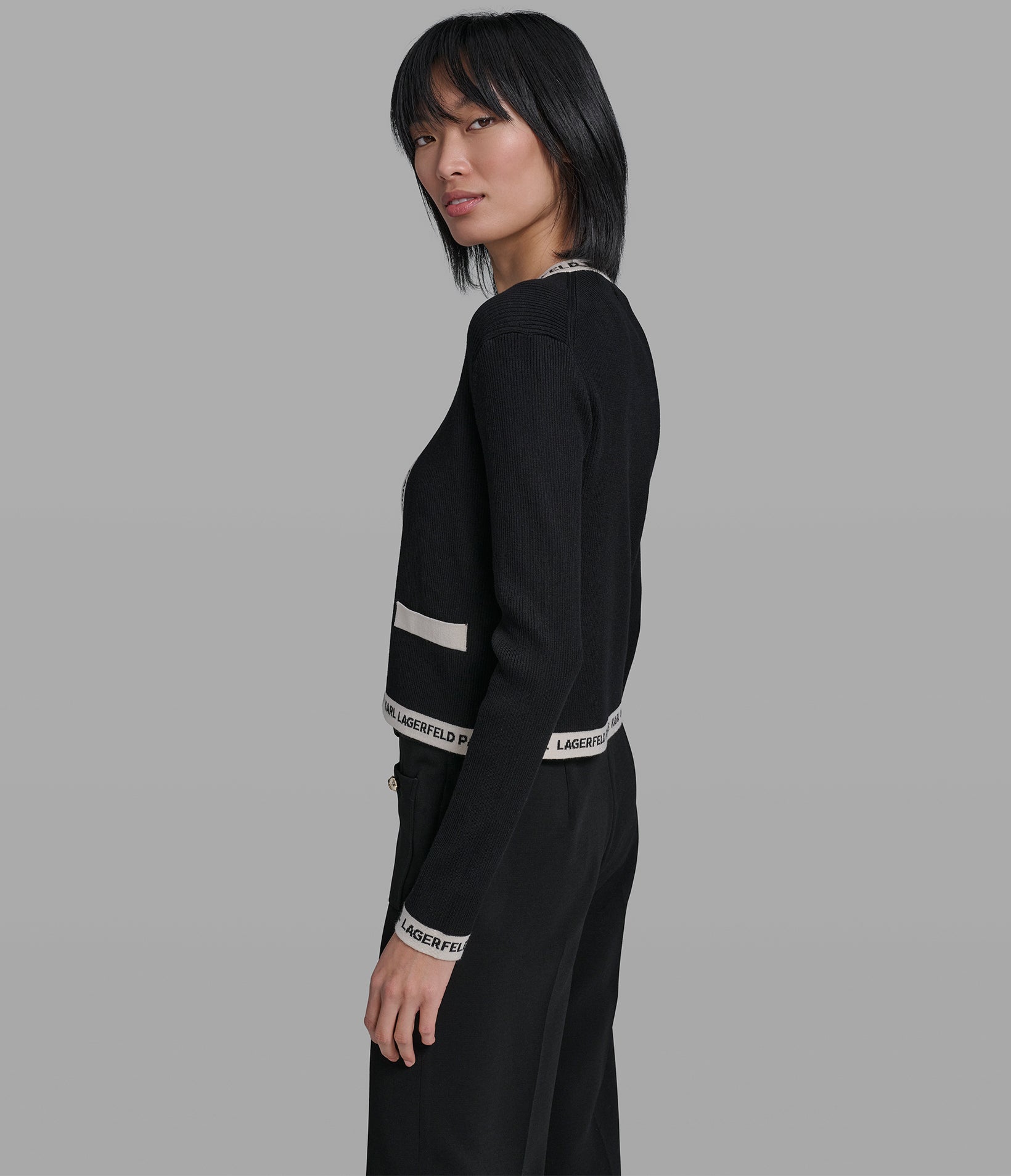 Karl Logo Trim Cardigan | Sweaters & Tops | Karl Lagerfeld Paris