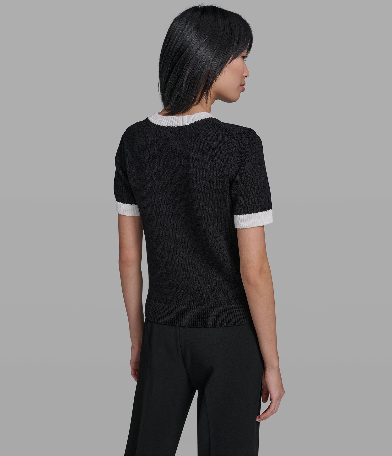 SHORT SLEEVE SWEATER WITH CONTRAST TRIM View 2 | Women's Clothing