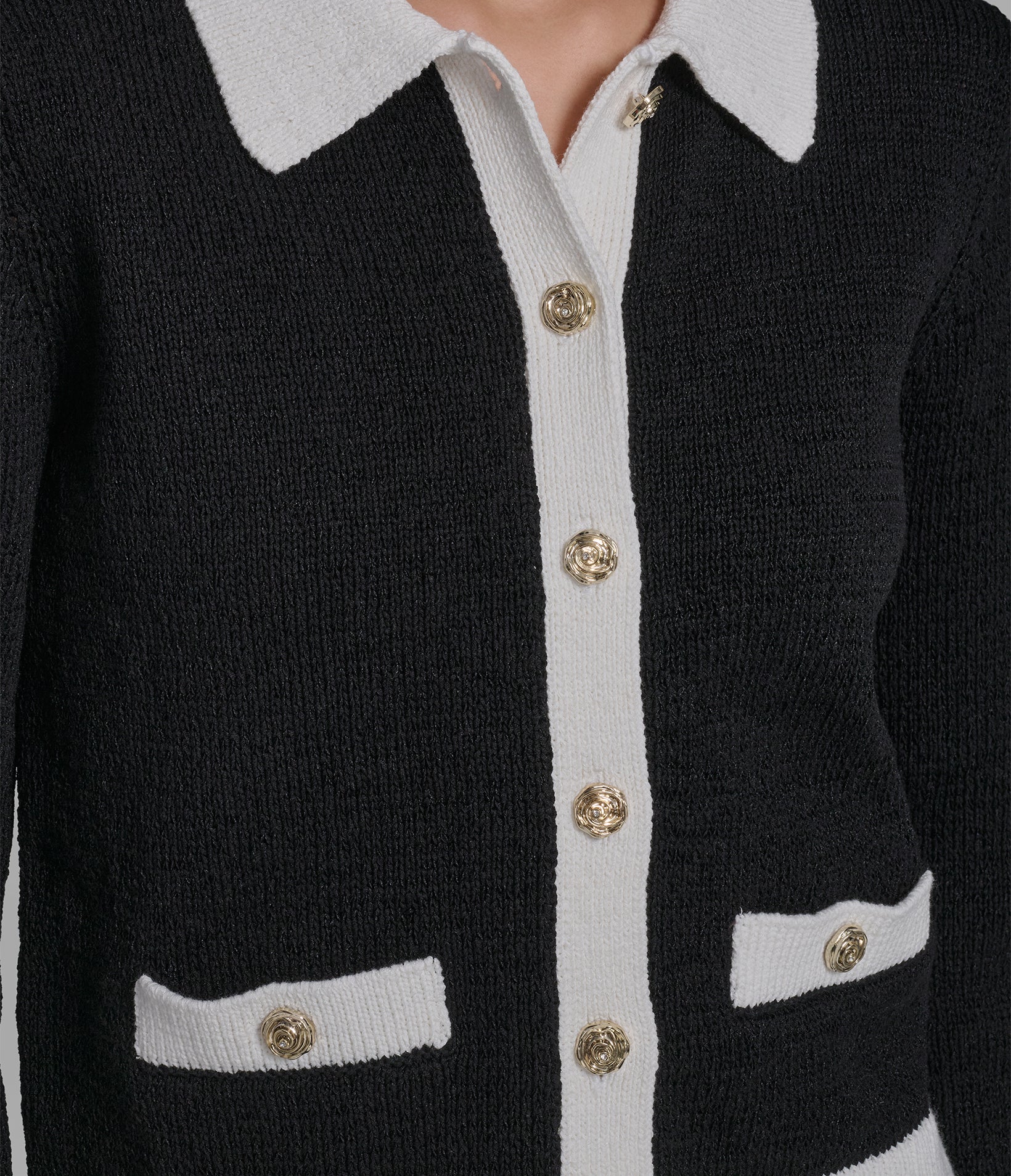 Cotton Blend Contrast Cardigan Shirt Jacket | Sweaters & Tops