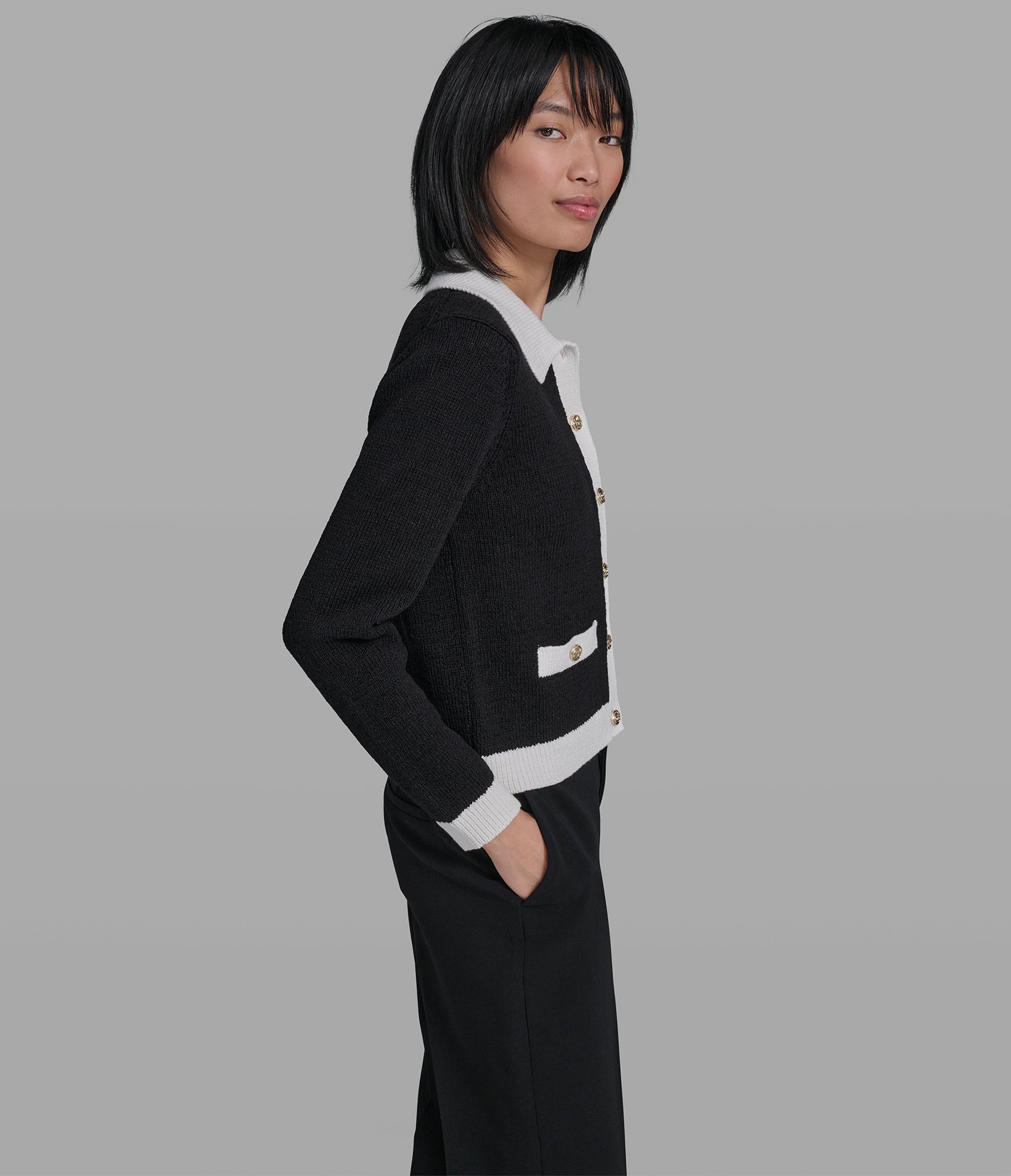 Cotton Blend Contrast Cardigan Shirt Jacket | Sweaters & Tops