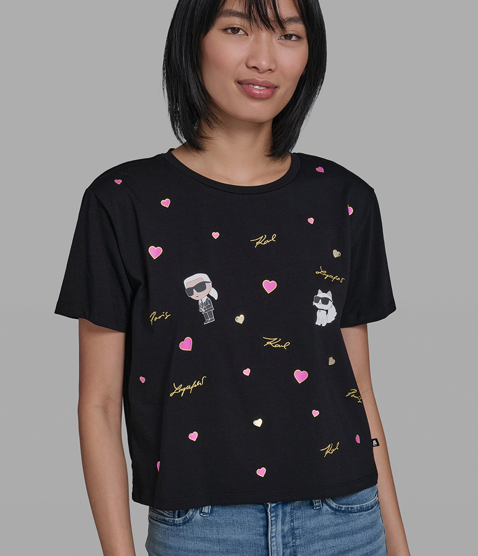 Cropped Cotton Jersey Choupette Floral Tee | Tees & Tanks | Karl