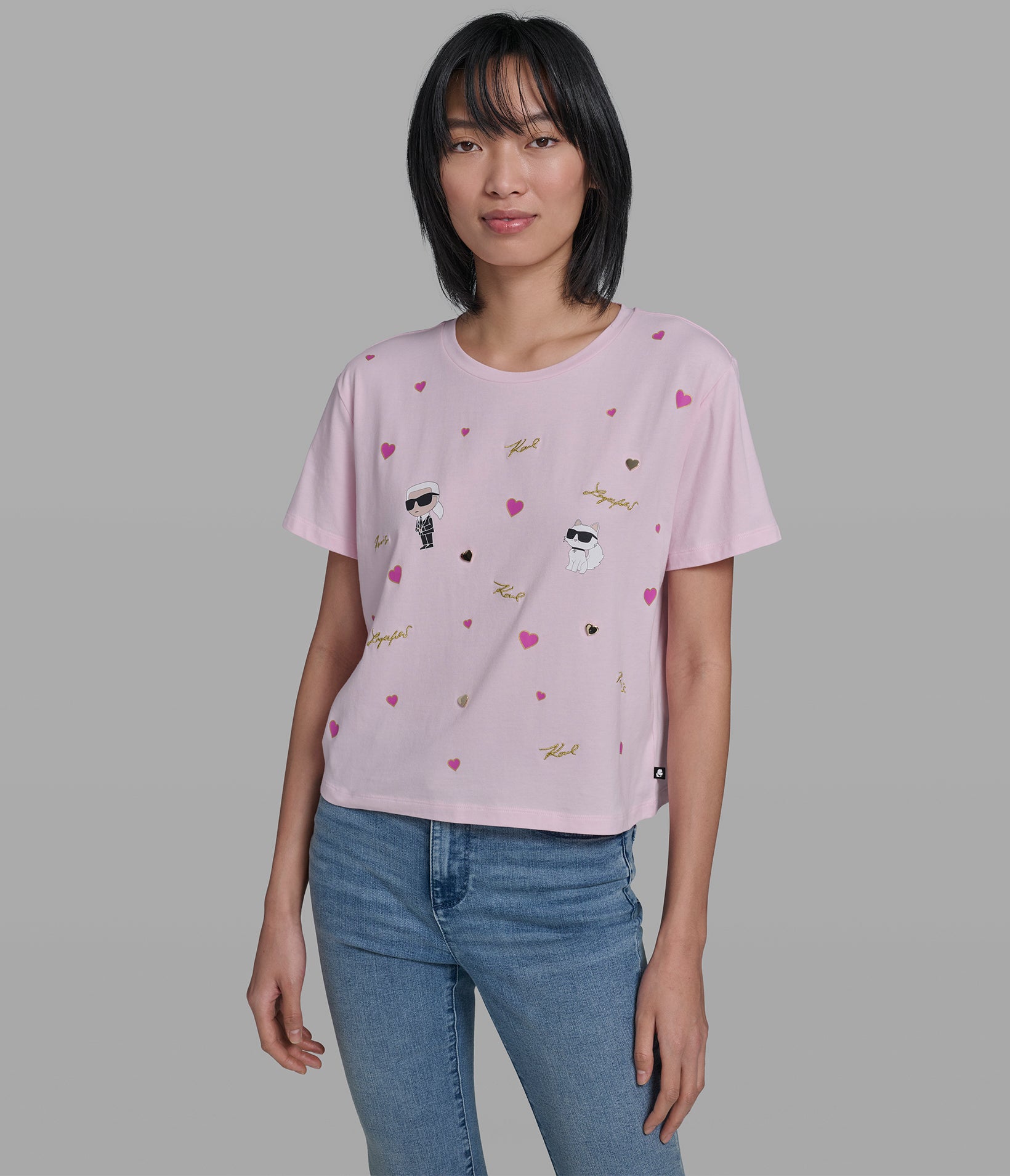Cropped Cotton Jersey Choupette Floral Tee | Tees & Tanks | Karl