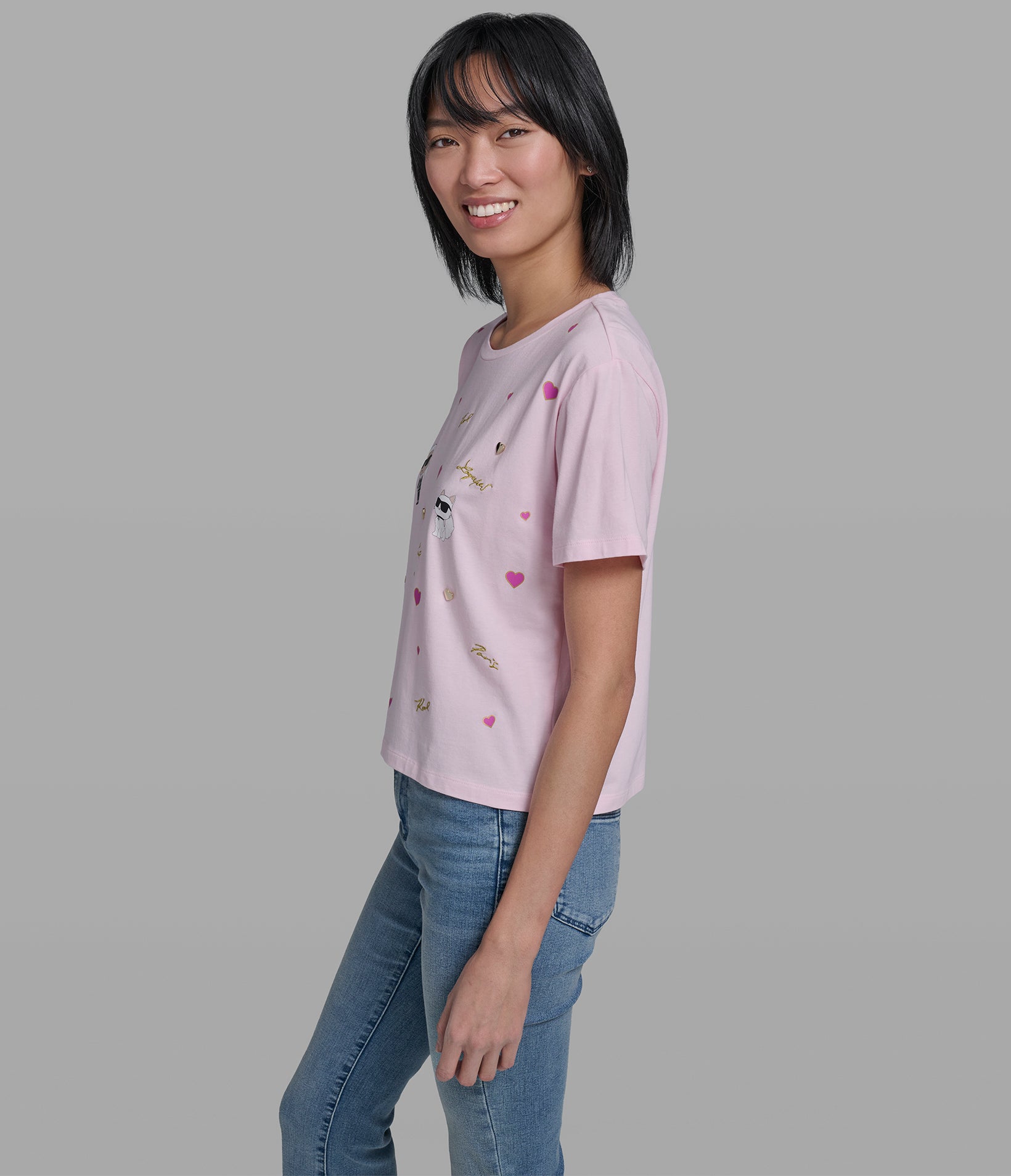 Cotton Jersey Karl Et Choupette Hearts Tee | Tees & Tanks | Karl