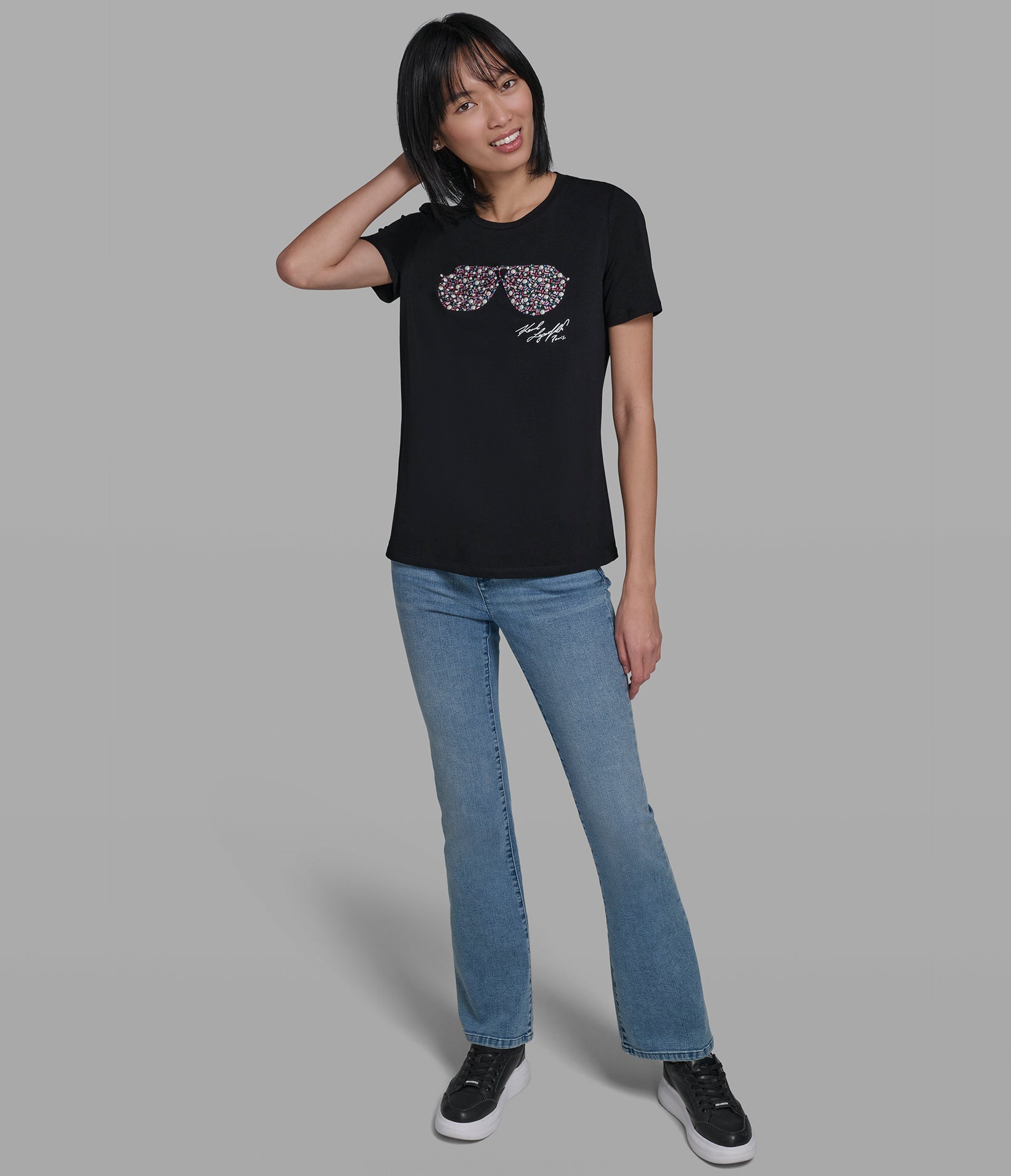 Cotton Jersey Sunglasses Tee | Tees & Tanks | Karl Lagerfeld Paris