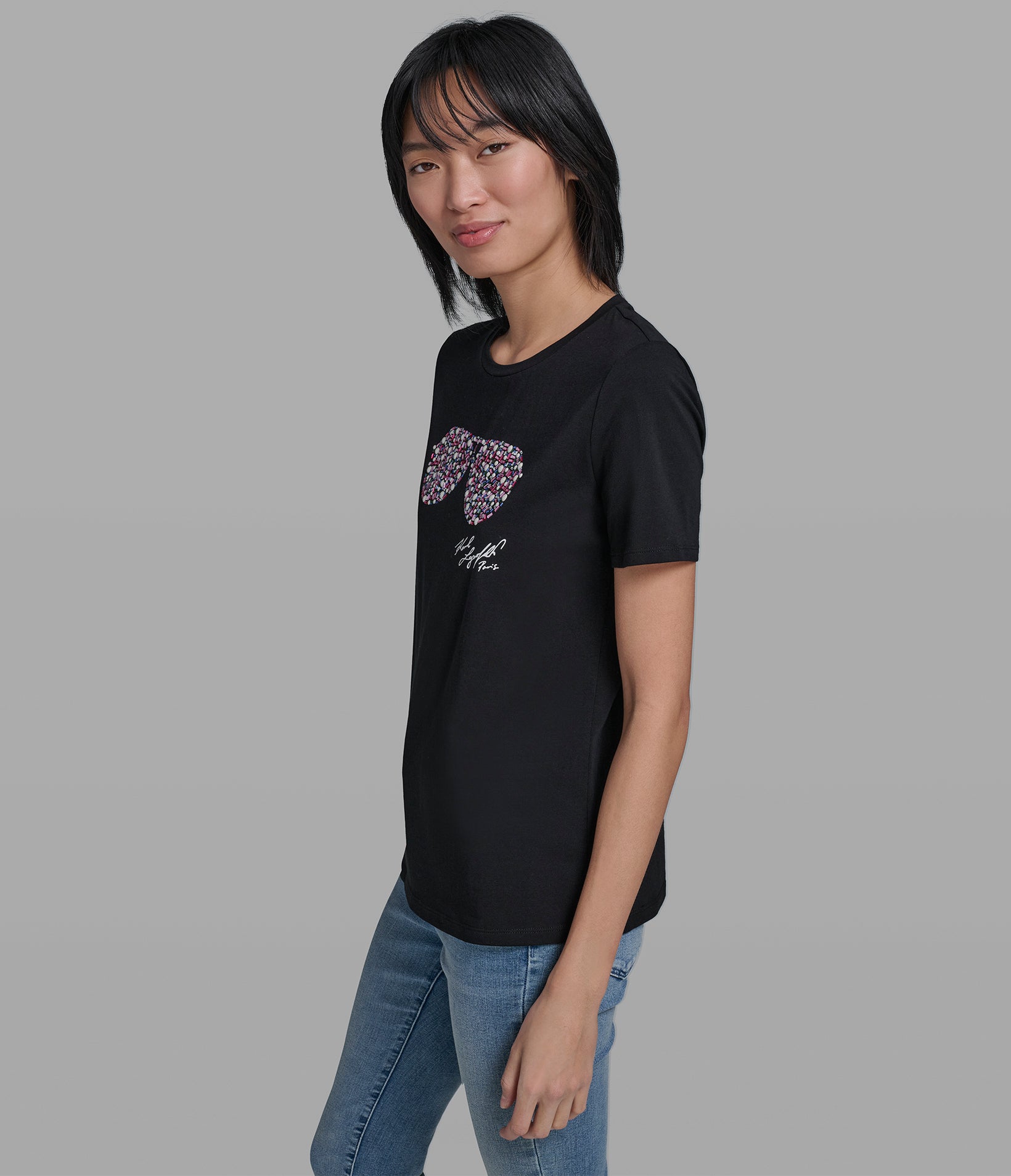 Cotton Jersey Sunglasses Tee | Tees & Tanks | Karl Lagerfeld Paris