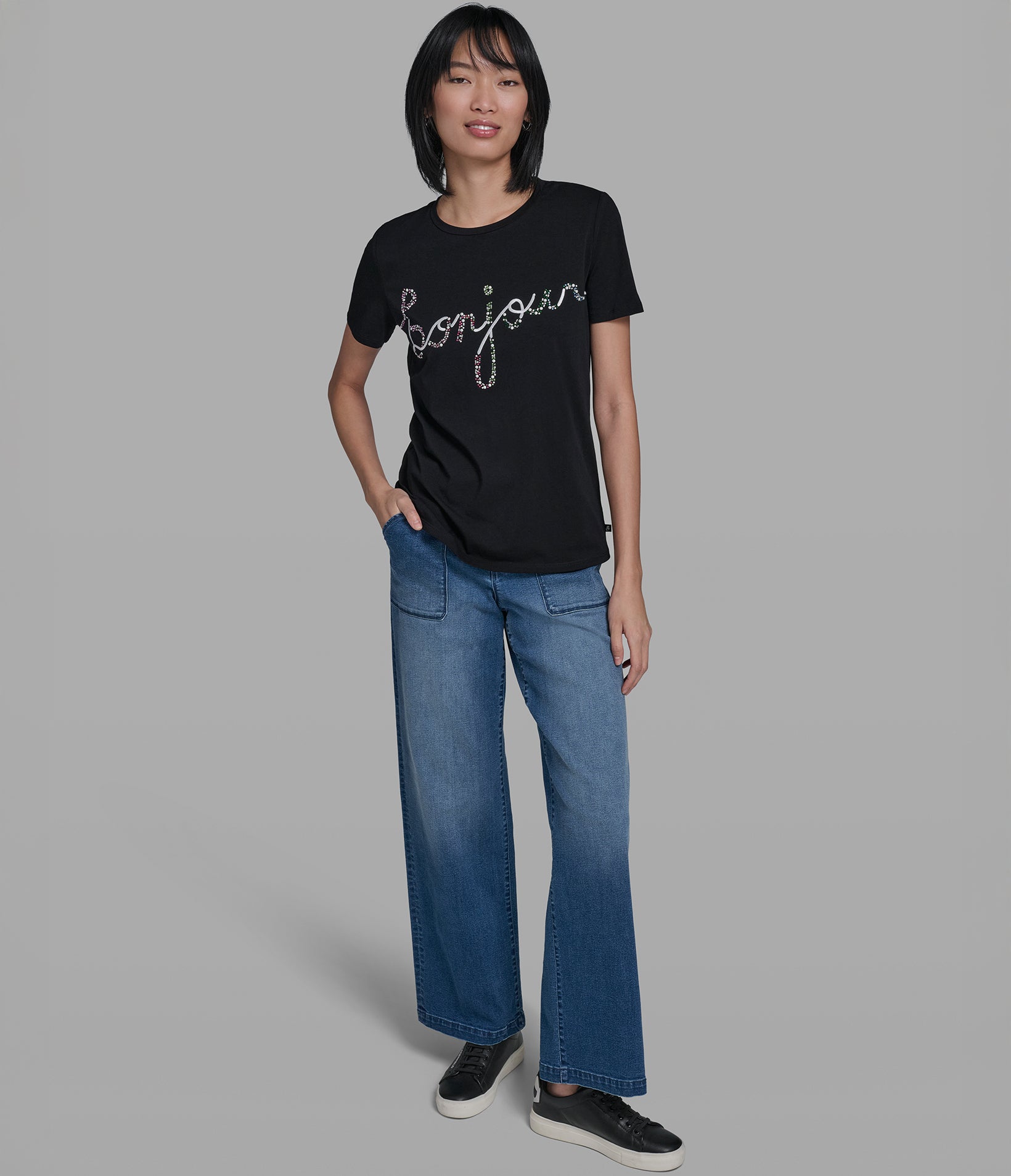 EMBELLISHED BONJOUR GRAPHIC TEE VIEW 4 | Women's Clothing