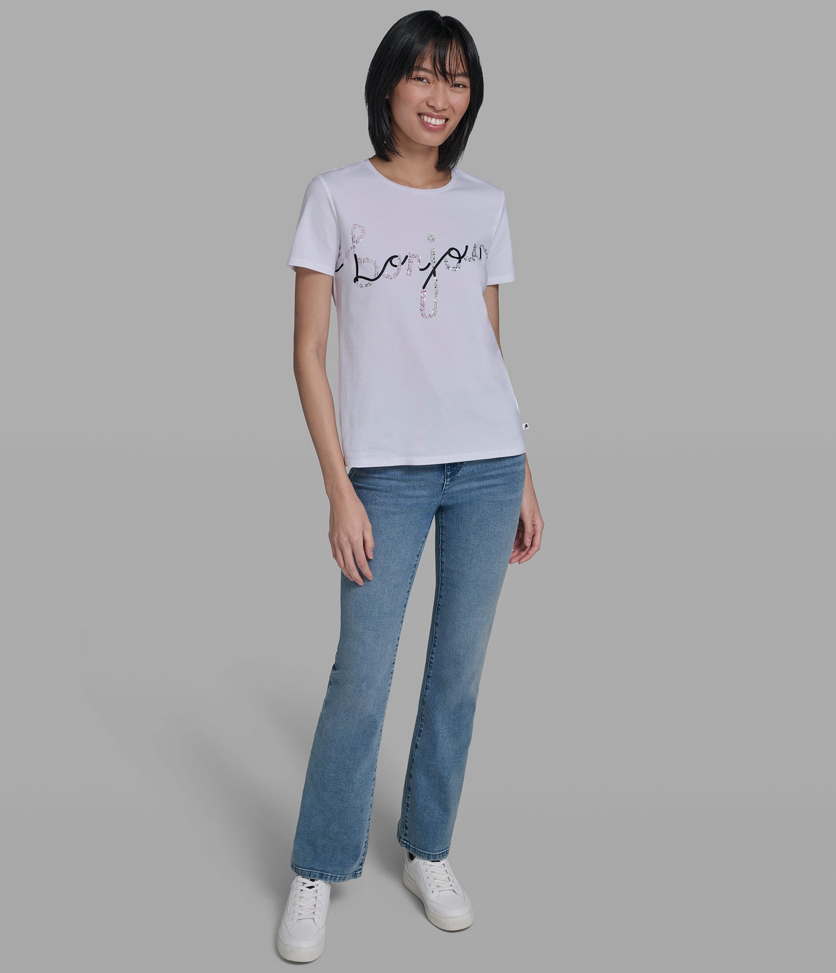 EMBELLISHED BONJOUR GRAPHIC TEE VIEW 4 | Women's Tees & Tanks