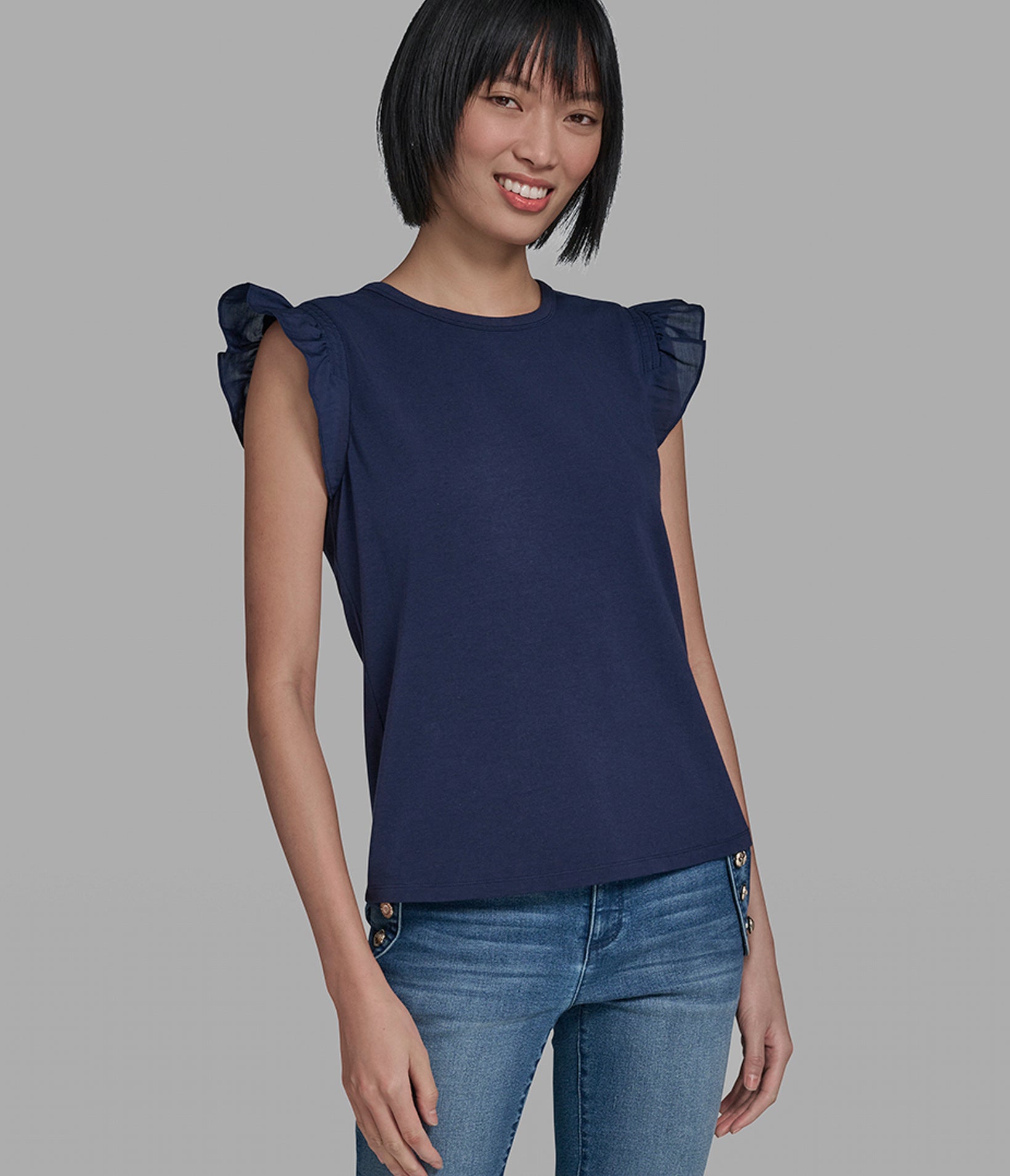 COTTON AND MODAL RUFFLE TANK VIEW 1
