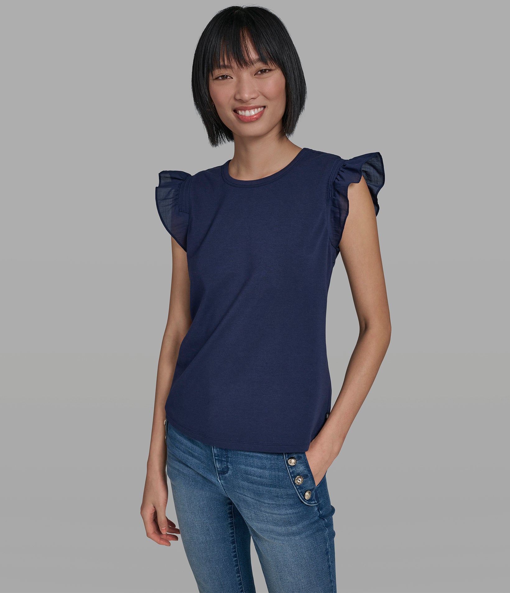 COTTON AND MODAL RUFFLE TANK VIEW 3