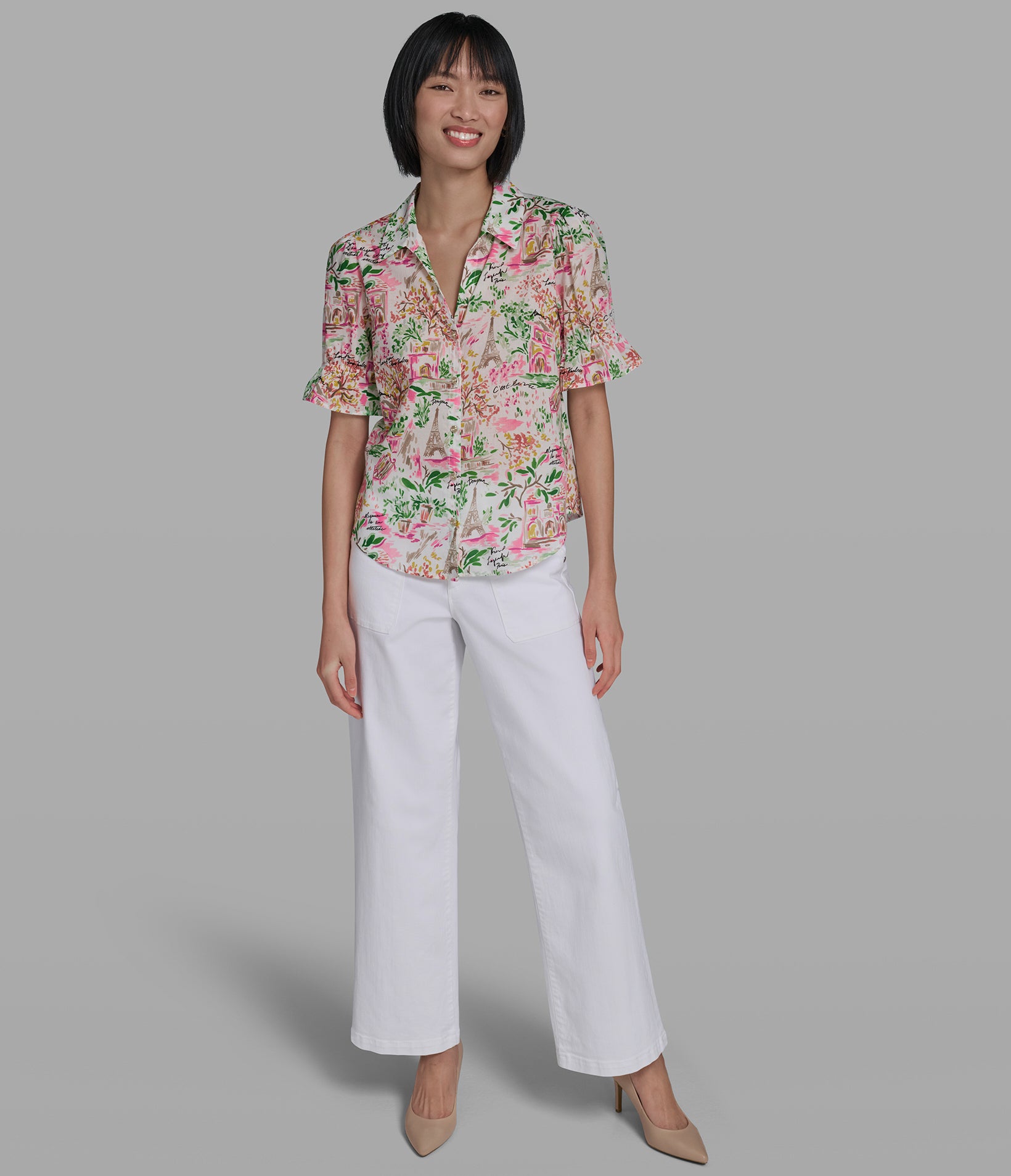 FLUTTER SLEEVE FLORAL SHIRT VIEW 3 | Women's Tops & Sweaters
