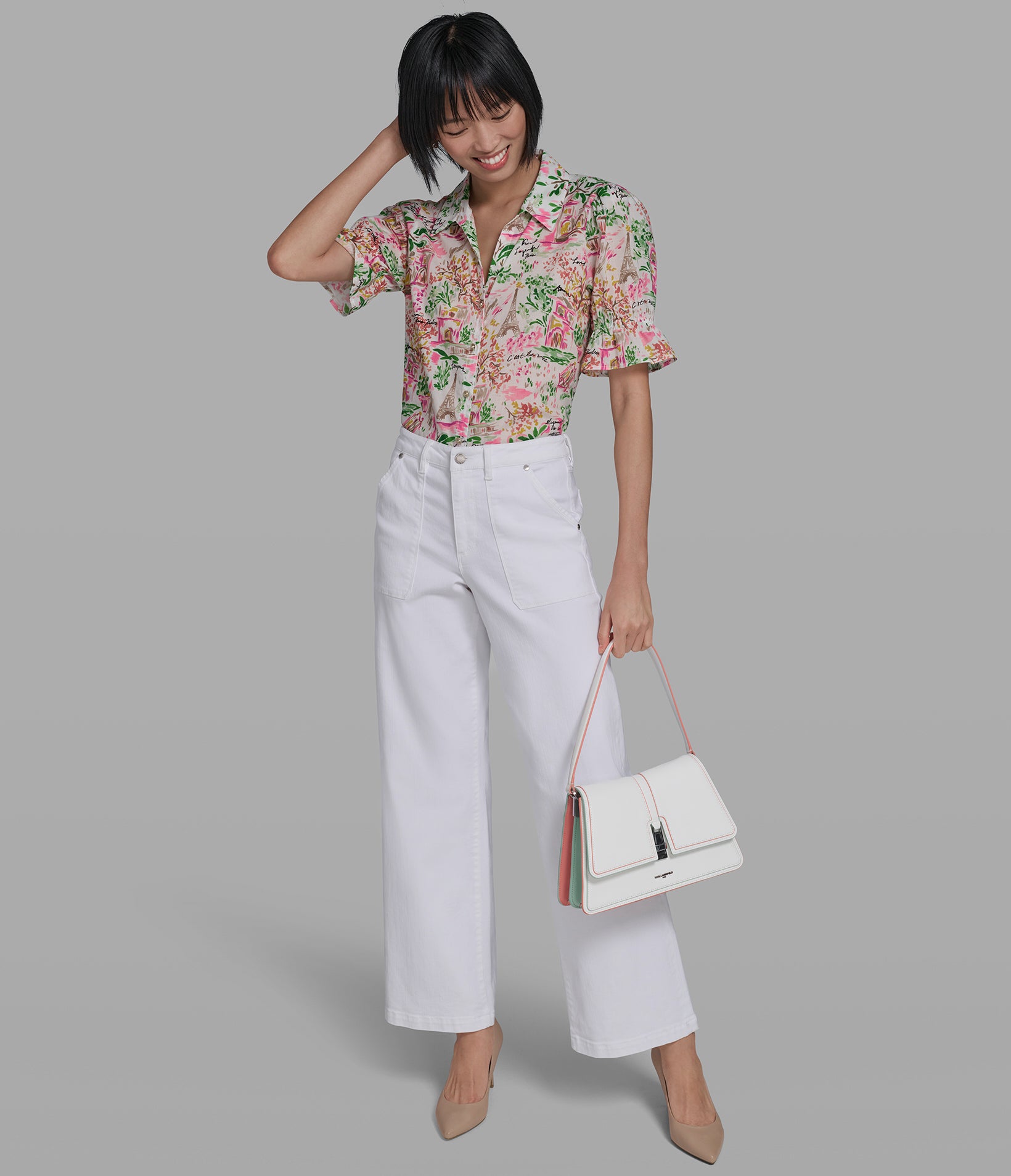 Cotton Poplin Conversational Ruffle Sleeve Blouse | Sweaters
