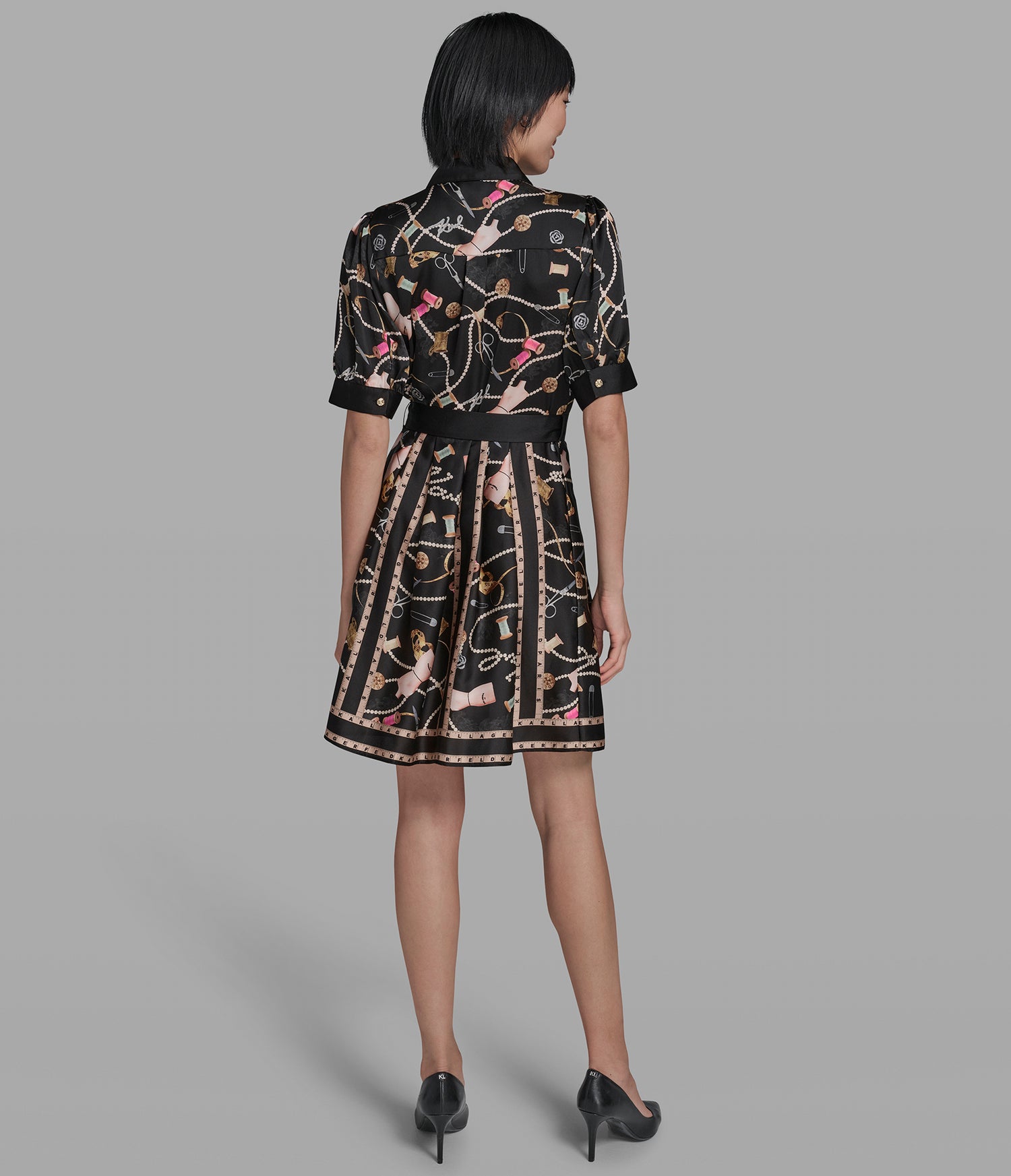 Stretch Cotton Printed Pleated Shirt Dress