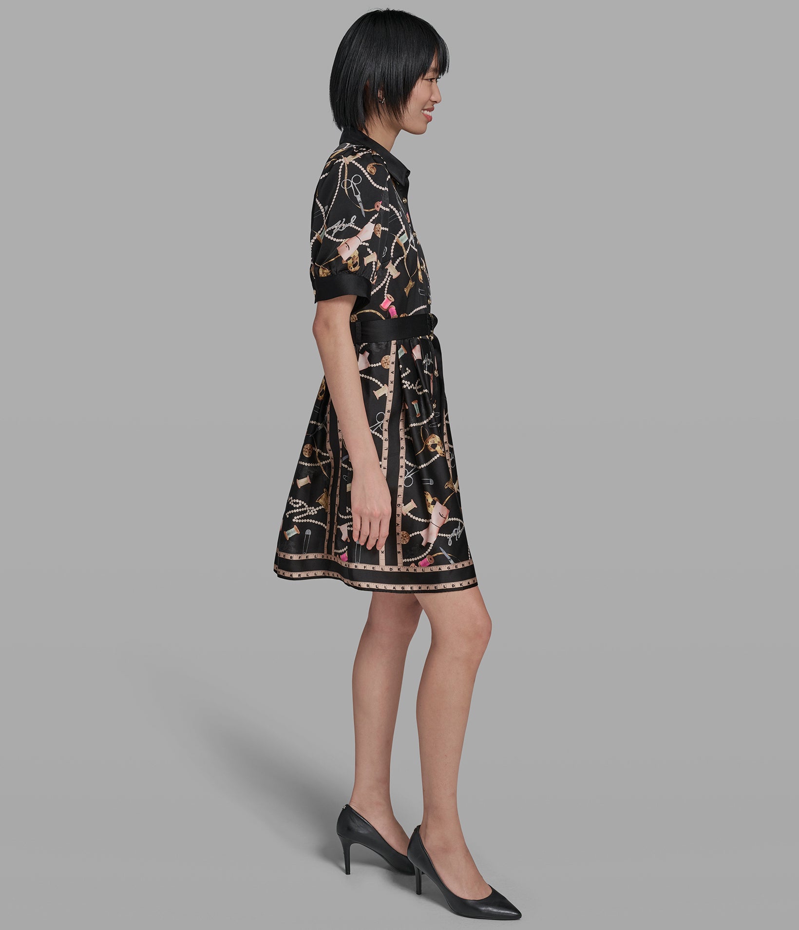 WHIMSY PRINT FIT & FLARE DRESS VIEW 3
