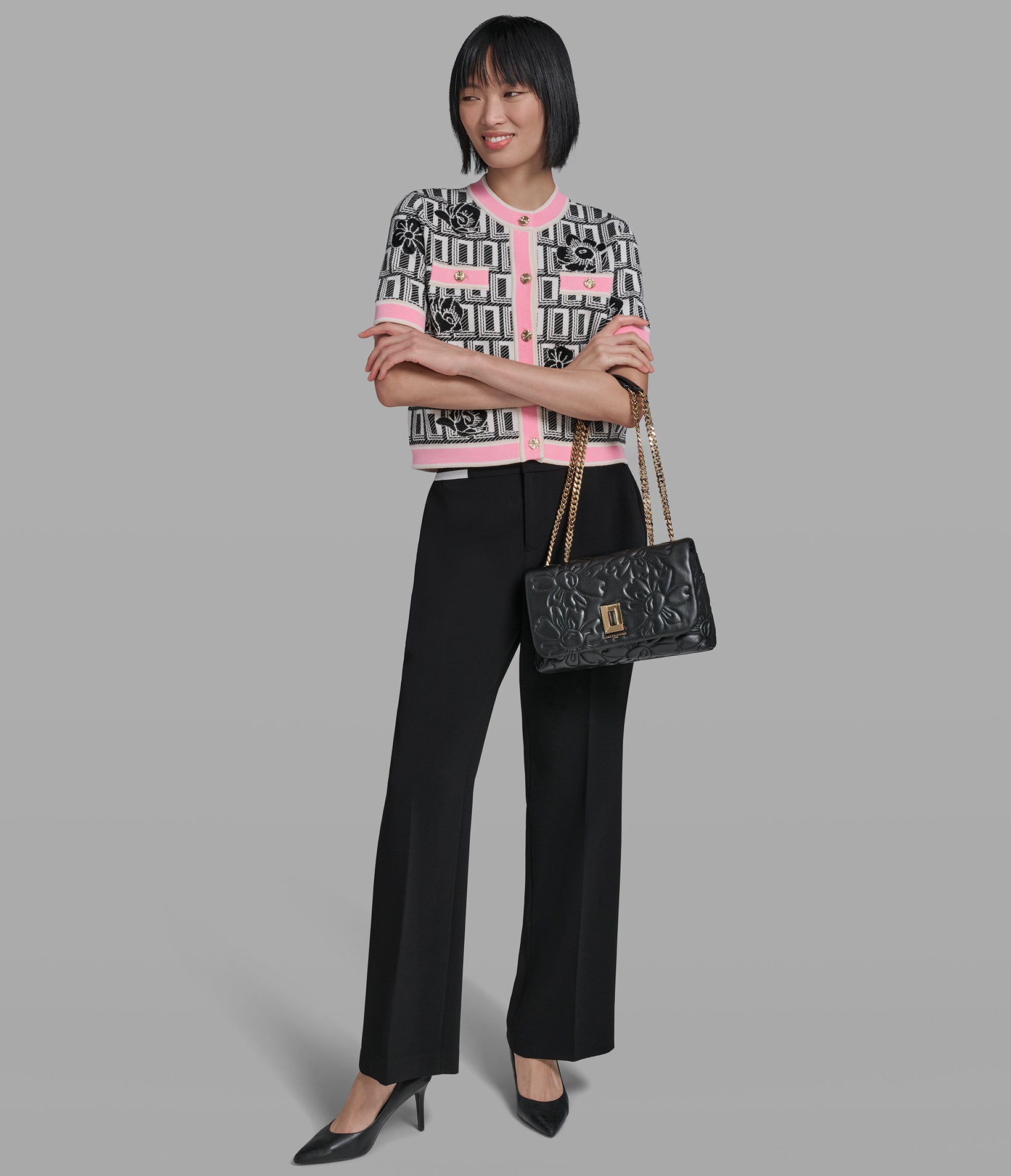 Floral Logo Jacquard Cardigan | Sweaters & Tops | Karl Lagerfeld Paris