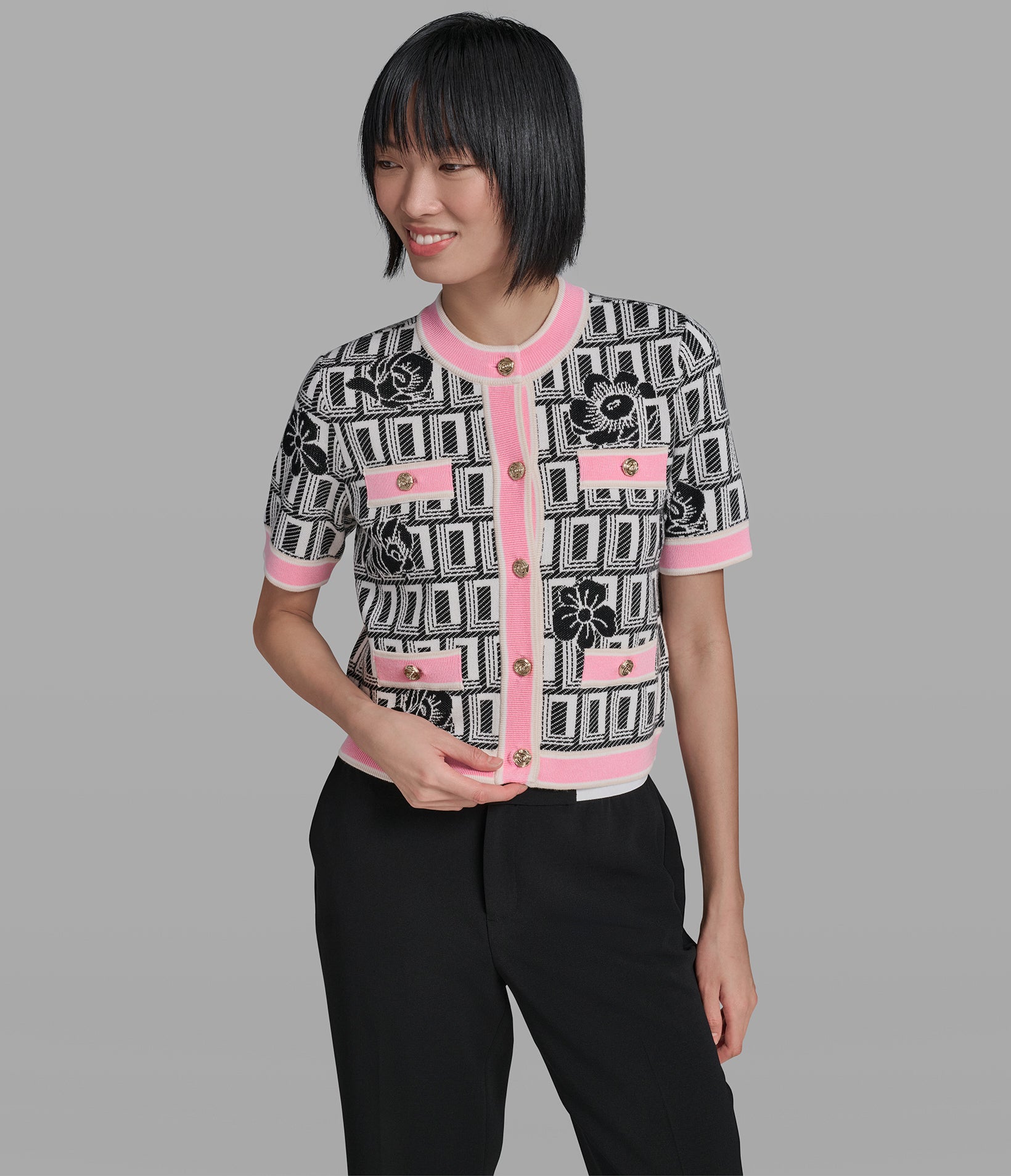 Floral Logo Jacquard Cardigan | Sweaters & Tops | Karl Lagerfeld Paris
