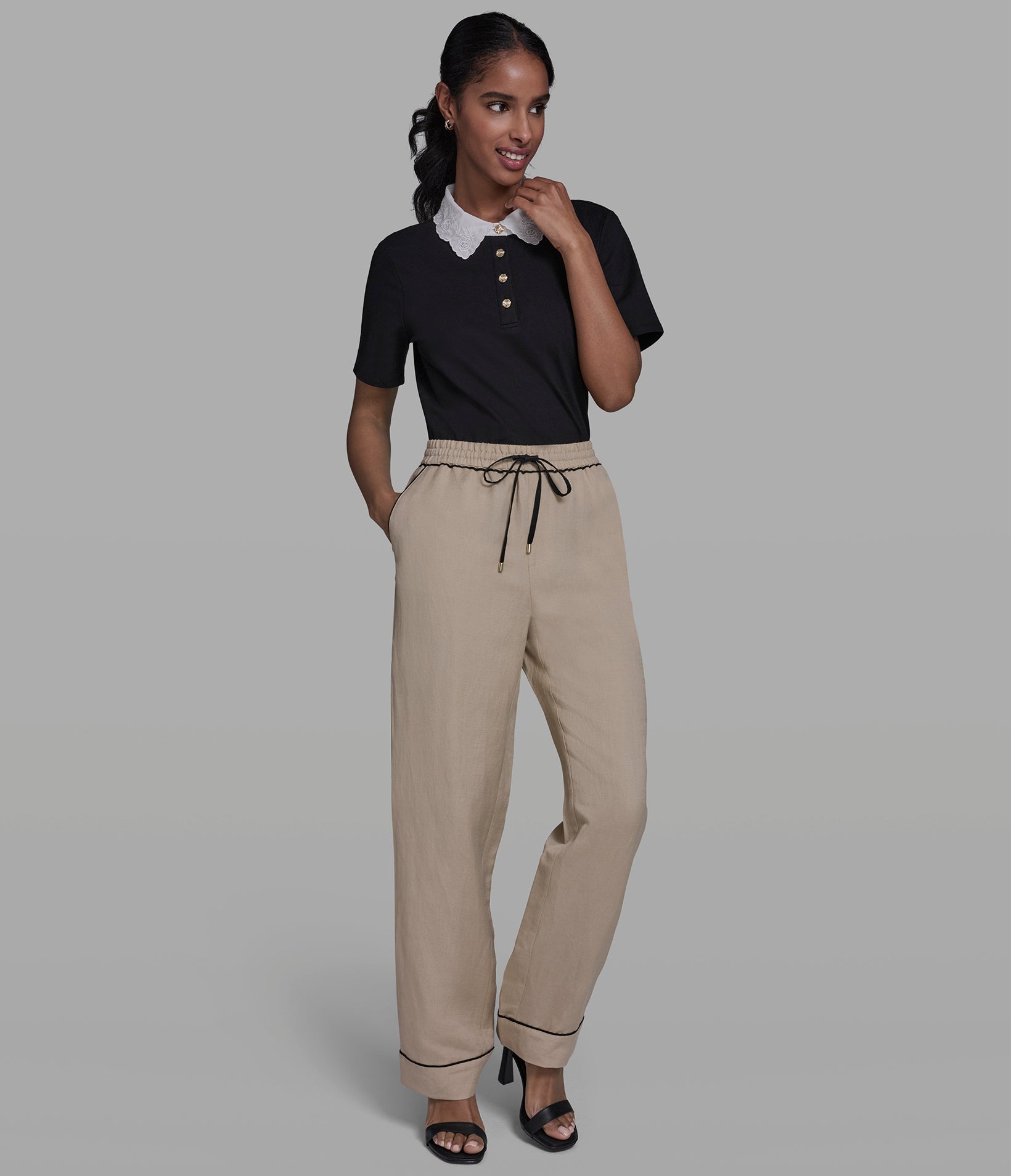LINEN-BLEND STRAIGHT-LEG ANKLE PANT View 1 | Women's Pants & Skirts