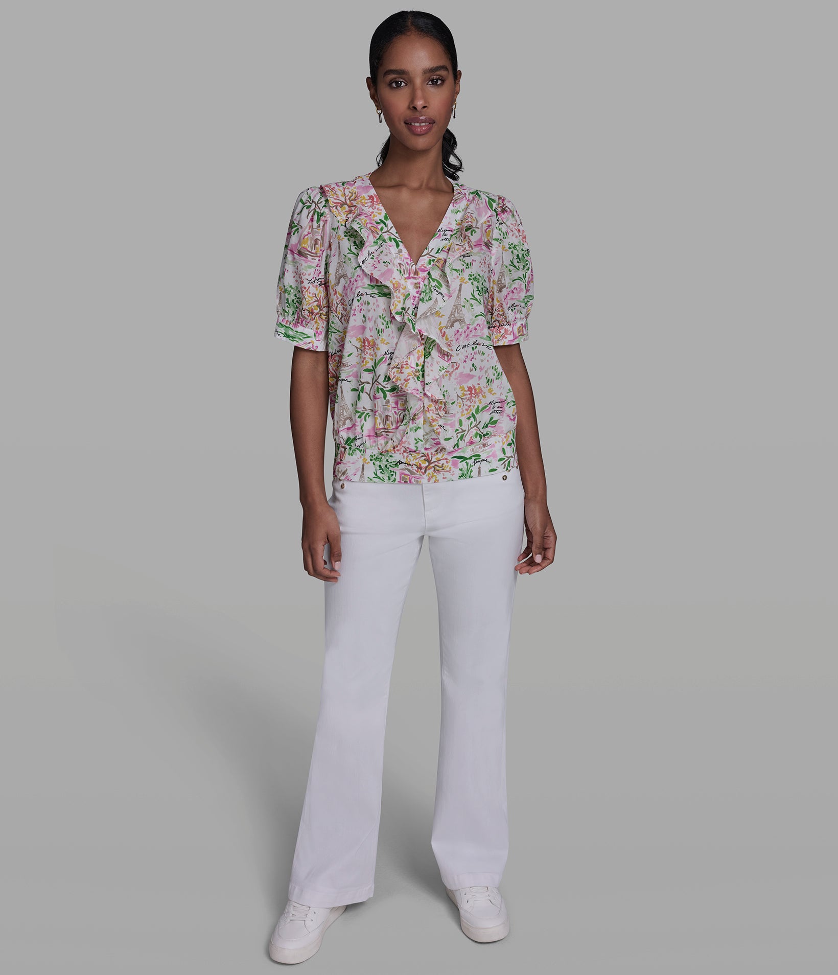FLORAL PRINT RUFFLE FRONT BLOUSE VIEW 4 | Women's Spring Collection