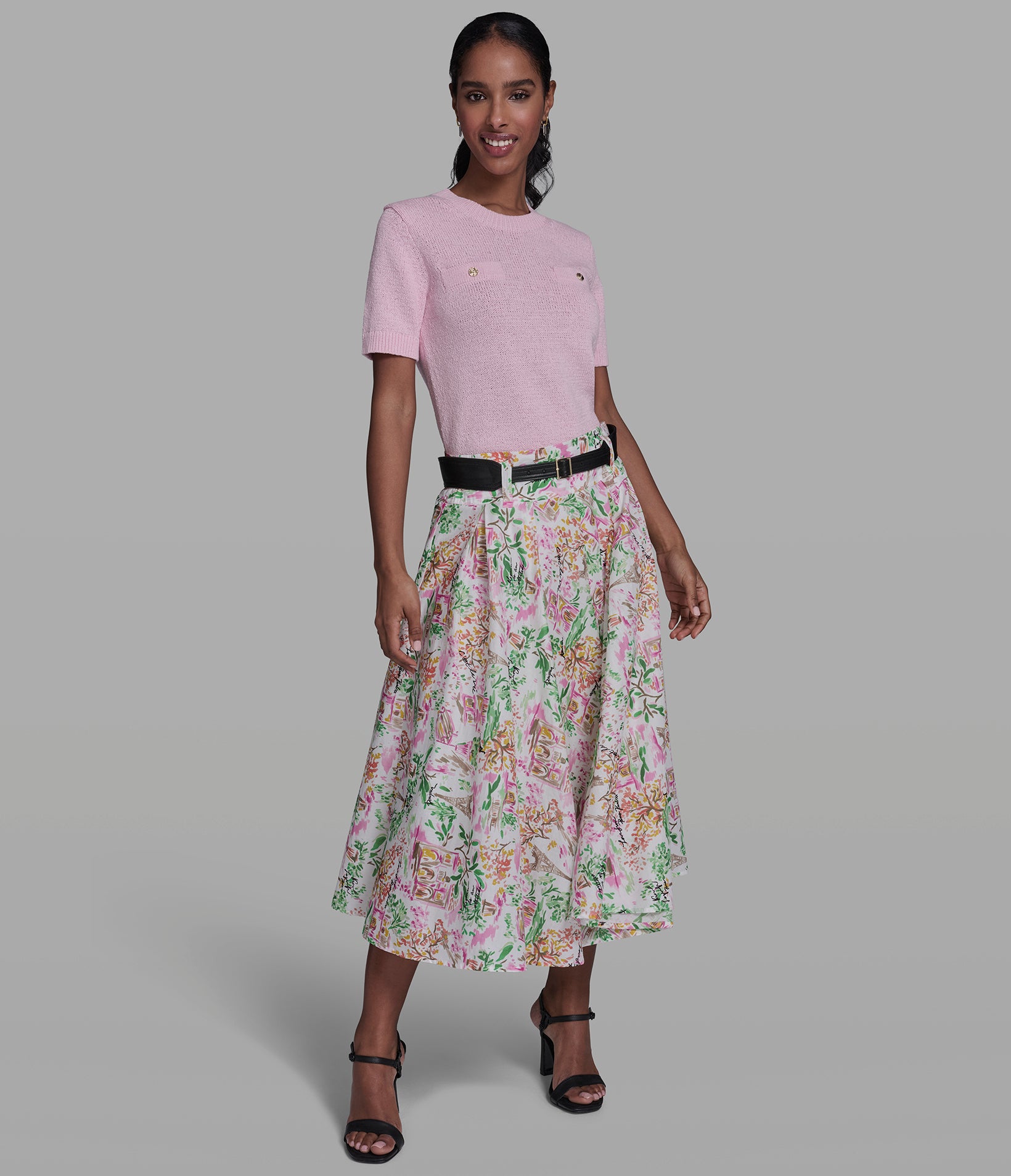 BELTED FLORAL POPLIN MIDI SKIRT VIEW 4