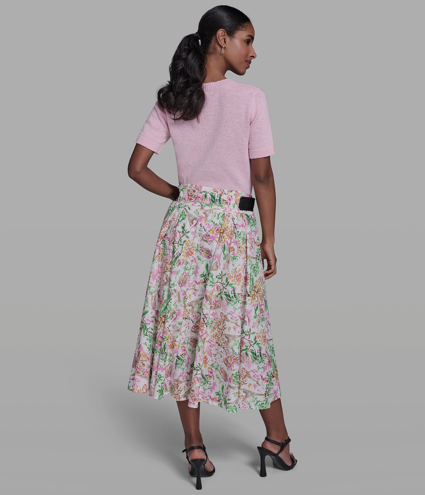BELTED FLORAL POPLIN MIDI SKIRT VIEW 5