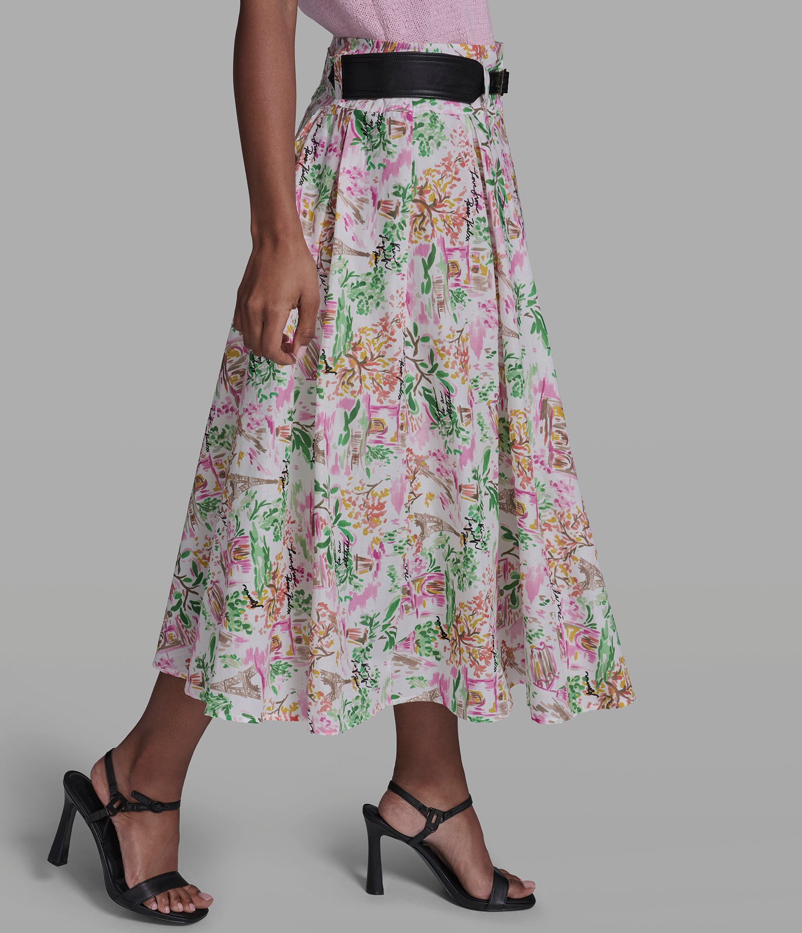BELTED FLORAL POPLIN MIDI SKIRT VIEW 3
