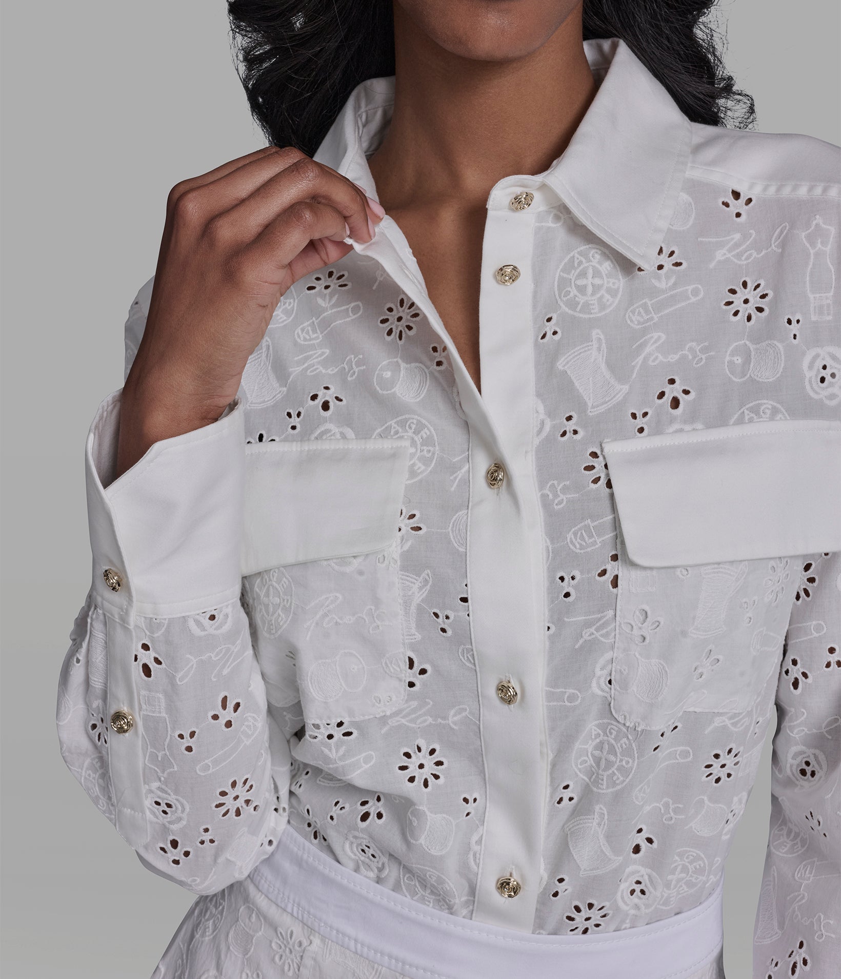 COTTON LOGO EYELET SHIRT VIEW 7 | Women's Clothing
