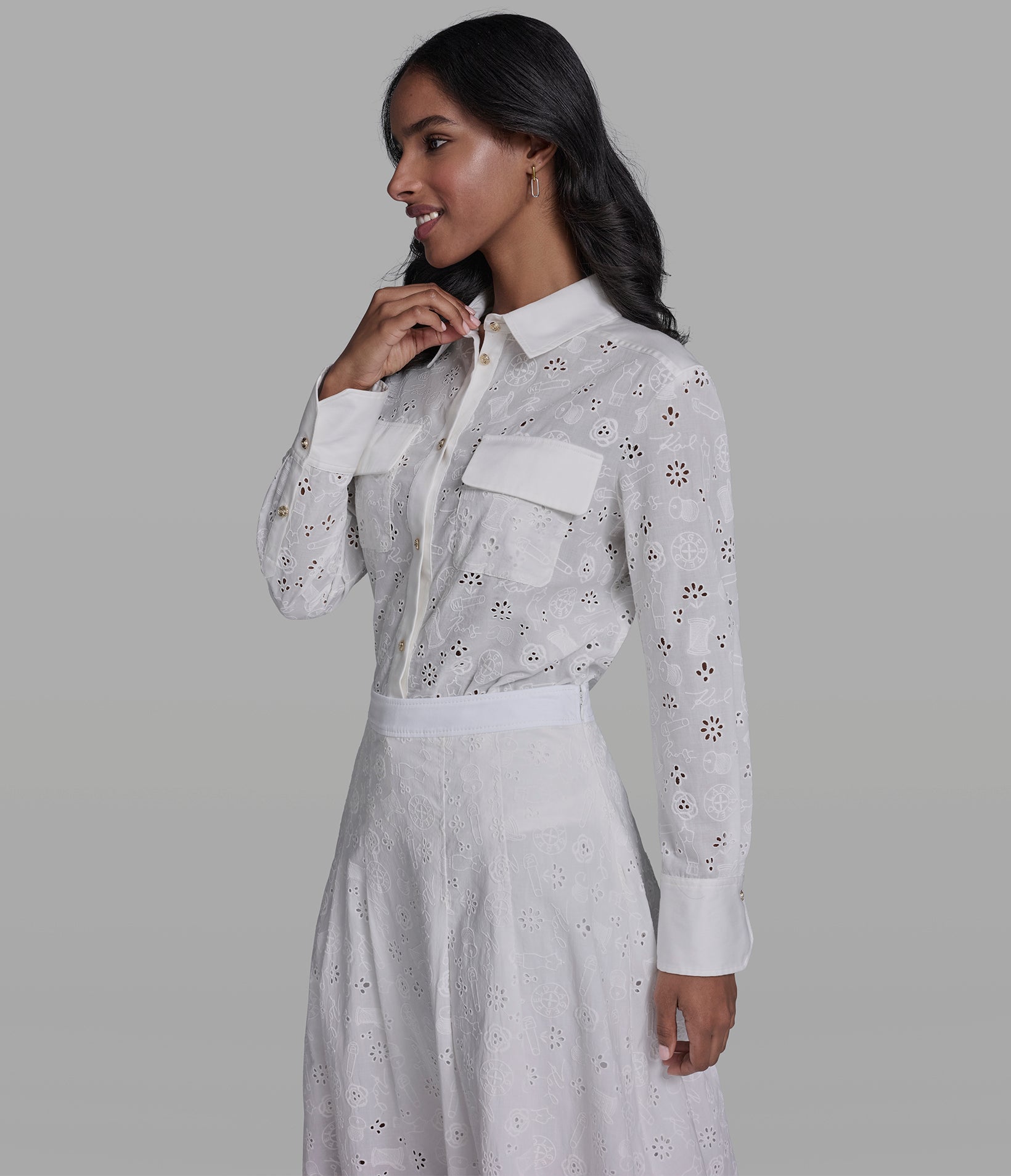 COTTON LOGO EYELET SHIRT VIEW 3 | Women's Clothing