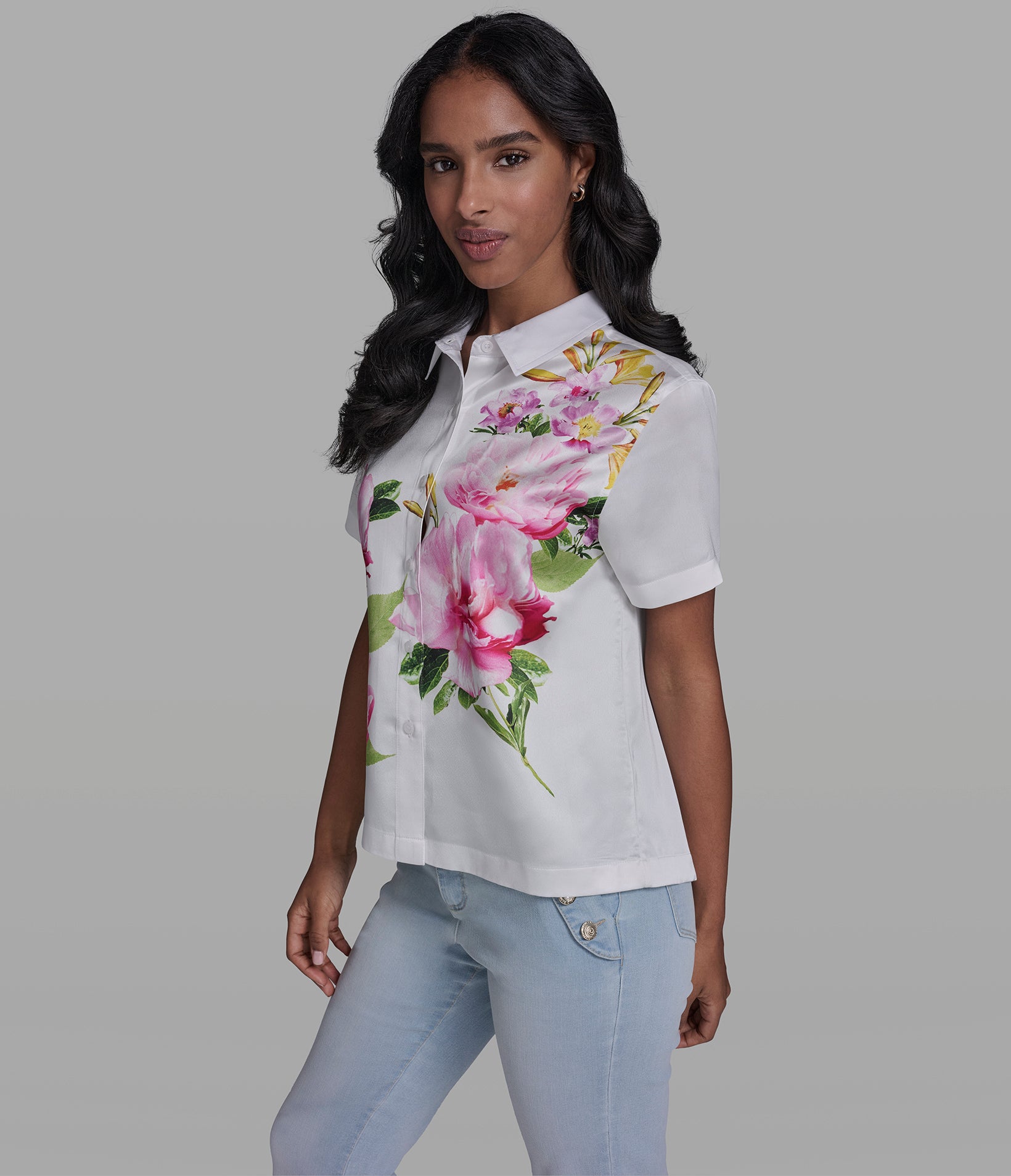 FLORAL PRINT BUTTON FRONT SHIRT VIEW 3 | Women's Spring Collection