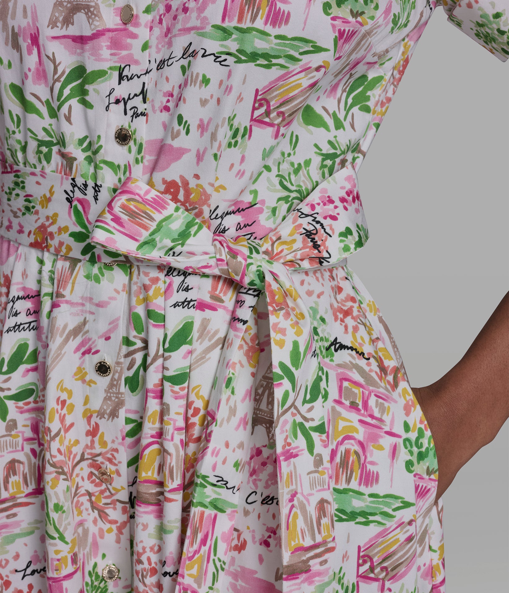 Stretch Cotton Printed Pleated Midi Shirt Dress | Dresses